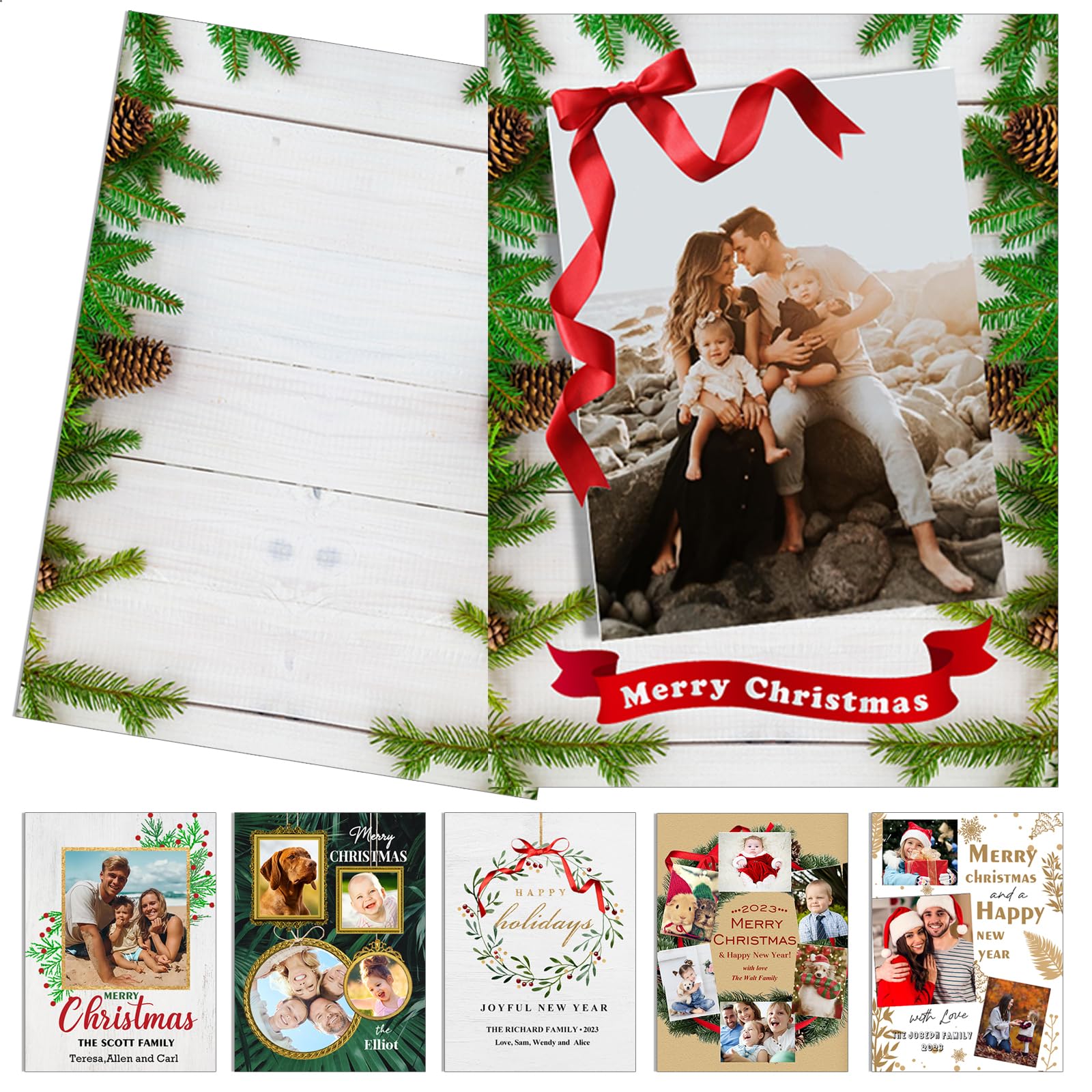 Tkanina Personalized Christmas Cards,Premium Quality Photo Christmas Holiday Cards with Envelopes,5x7 Custom Xmas Card - (Xmas Card & White Envelopes