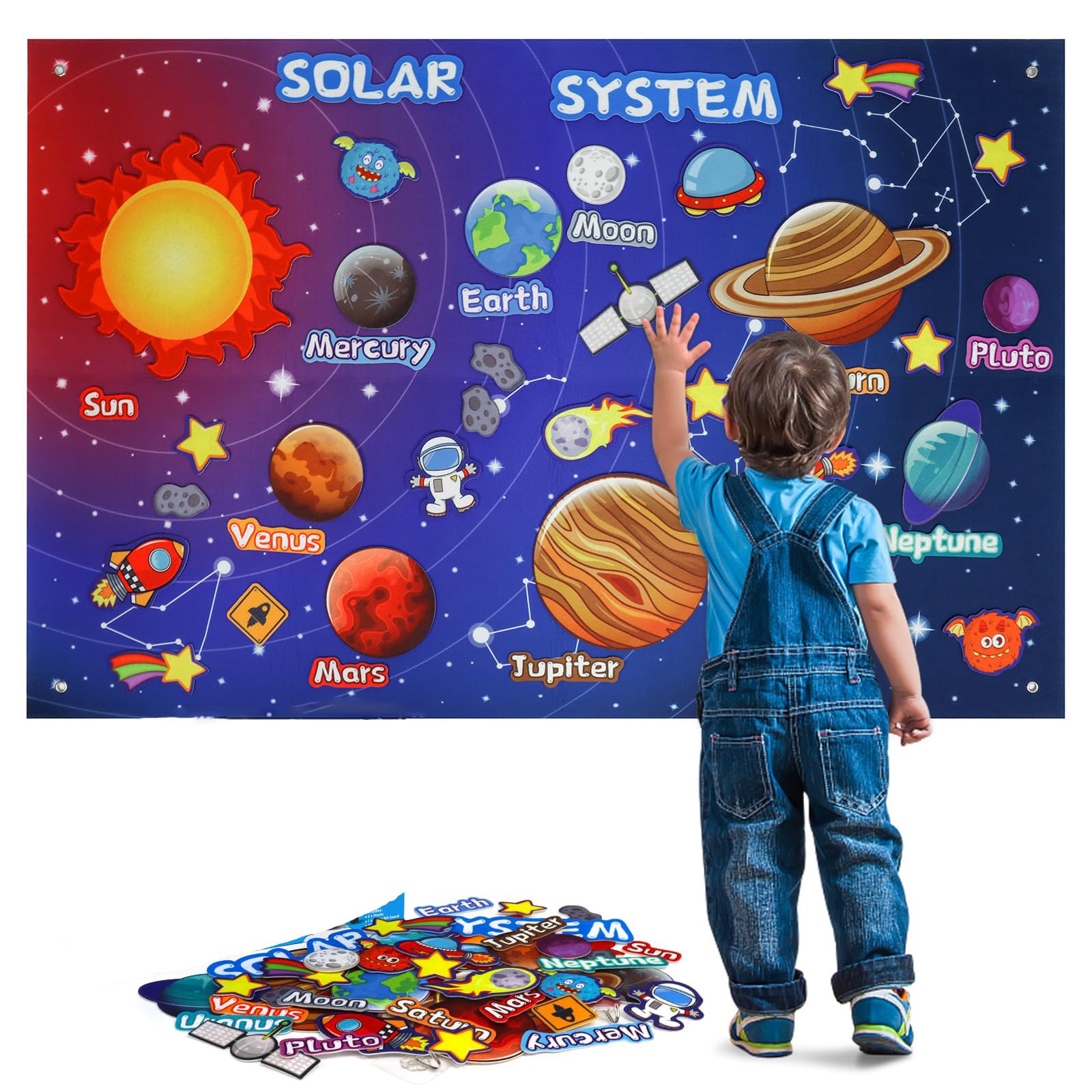 SYOSI41 Pcs Outer Space Felt Board Story Set, 40.5x29inch Solar System Universe Storytelling Astronaut Planets Galaxy Preschool Craft Early Learning Interactive Play Kit