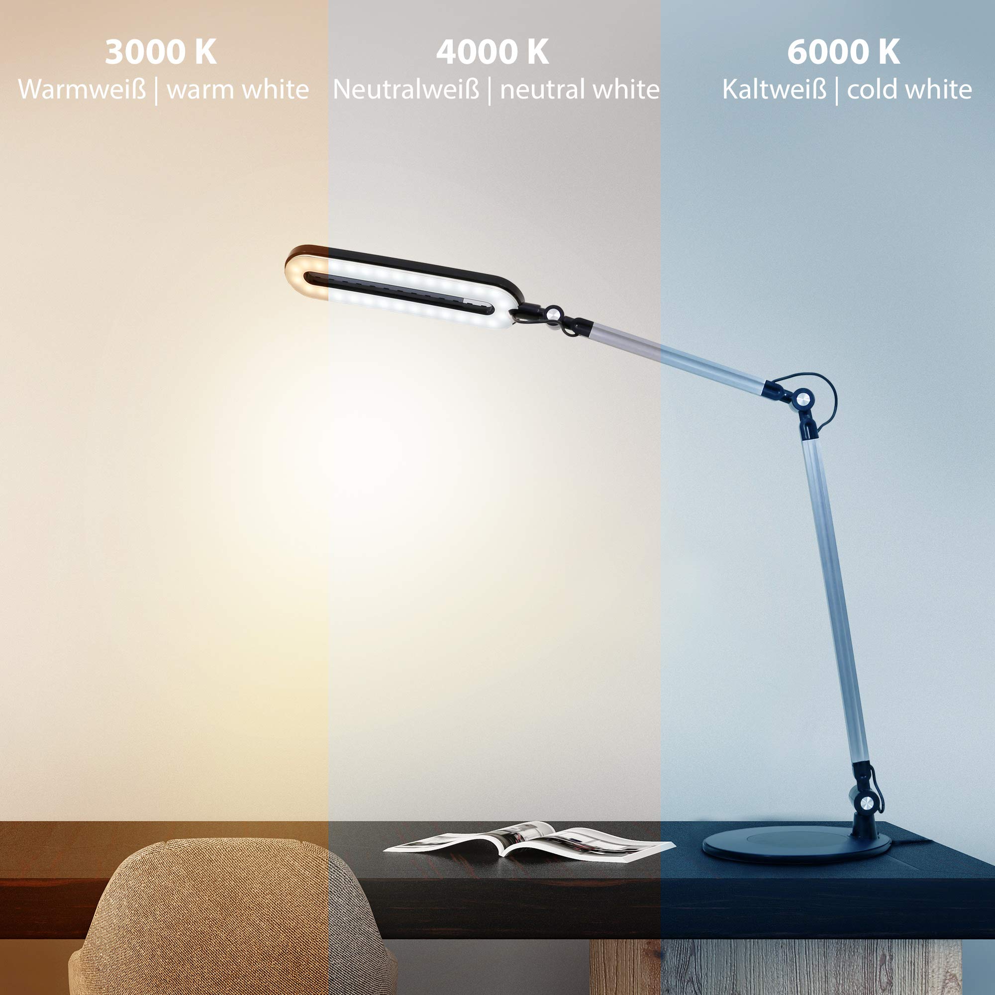 Briloner Leuchten - LED Tischleuchte, Tischlampe dimmbar, Farbtemperatursteuerung, Touch-Steuerung, Höhe einstellbar, 6, Watt, 700 Lumen, Schwarz