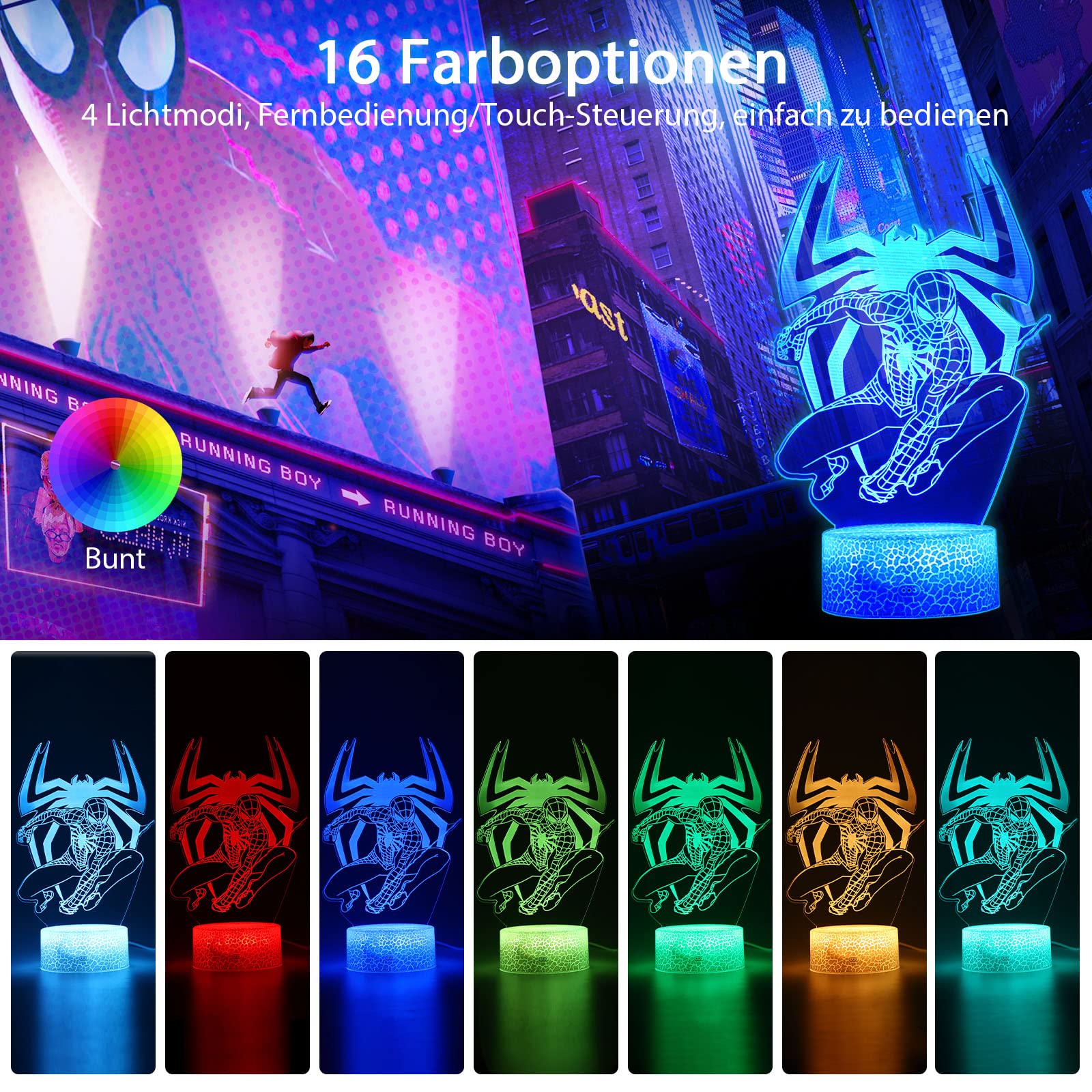 Luce Notturna 3D, Giocattolo Di Spiderman Per Bambini, 16 Colori Con Telecomando 95245855