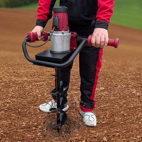 Miniatura 7 de Excavadora eléctrica de agujeros para postes, taladro de excavación de 1500 W 1.6 HP con broca de 4 pulgadas, 6 pulgadas, taladro de tierra para