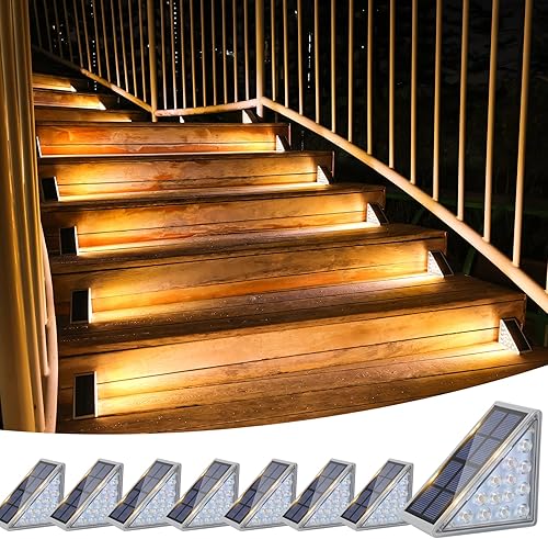 VOLISUN Luces para Escaleras Exteriores Paquete de 8, Luces para Escalones Solares Impermeables IP67, 80 Lúmenes, Luces LED para Escalones