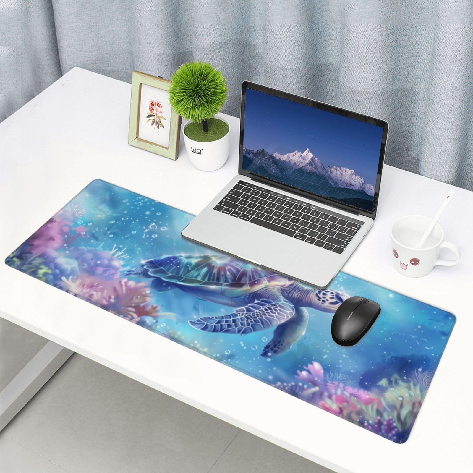 Tappetino per mouse, grande, motivo: tartaruga marina, tappetino da scrivania per ufficio, casa, scuola, antiscivolo, accessori regalo per laptop, computer, tastiera, decorazione, 30 x 80 cm