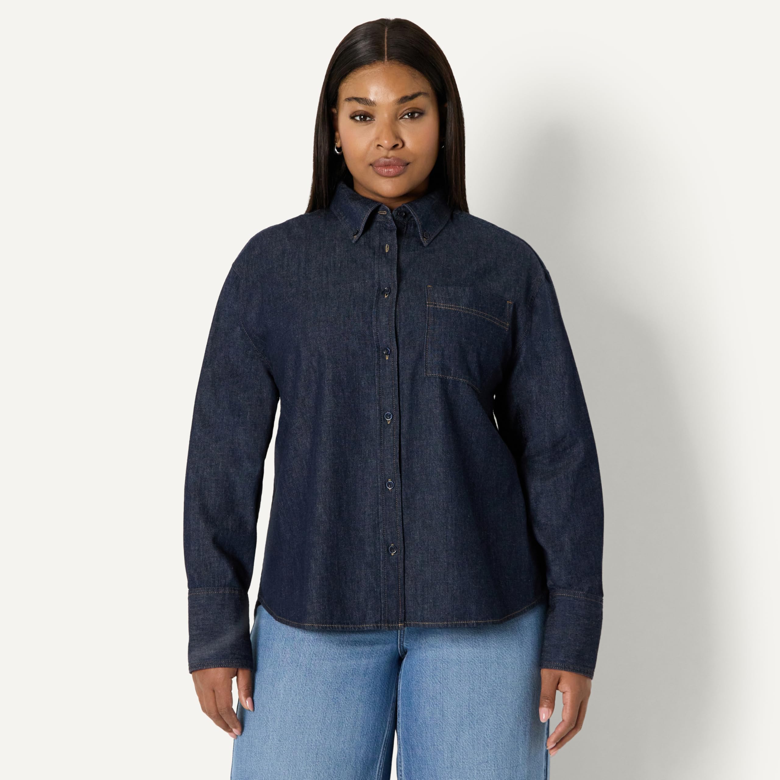 Amazon Essentials Chemise Boutonnée en Denim, Coupe Surdimensionnée Femme