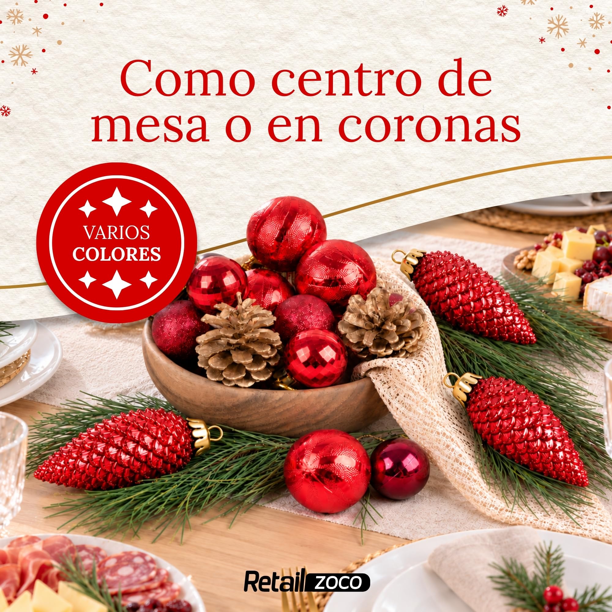 Piñas de Navidad, Adornos Arbol Navidad, 12 Piezas, Rojo - imagen 5