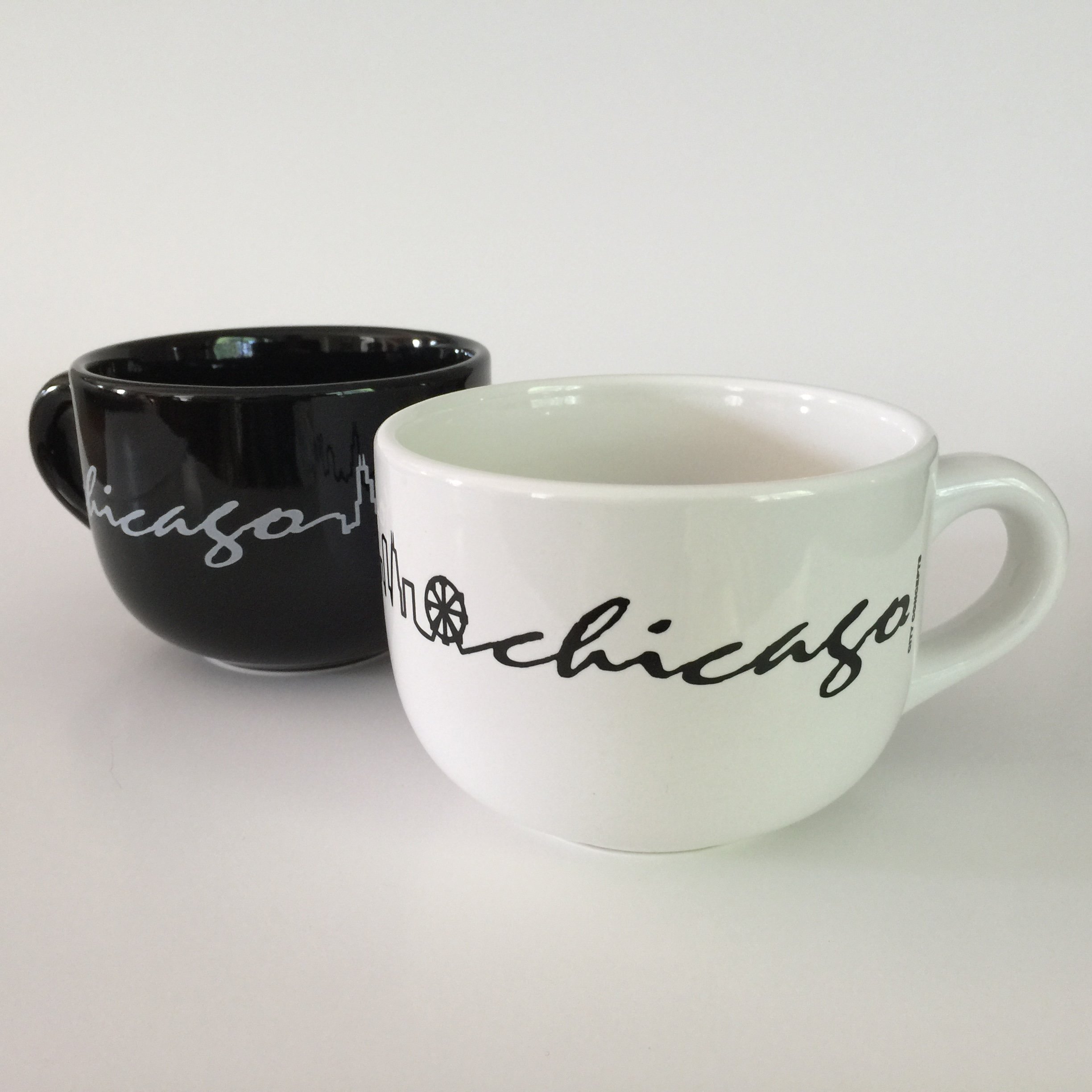 Chicago Skyline Latte Ceramic Mug Set of 2 - Black and White