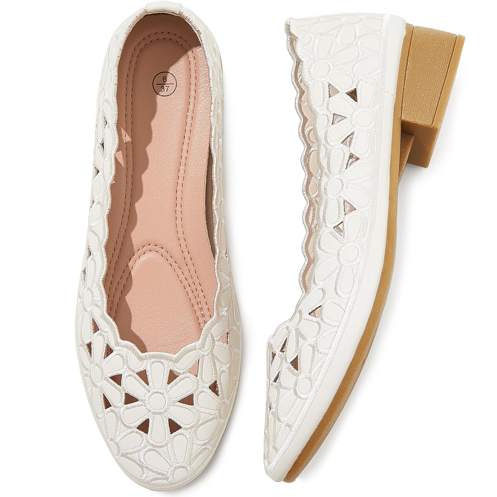 HEAWISH Women's Women’s Flats Shoes Ballet Flats for Women,Black Flats Floral Dress Shoes with Heel,Pu Leather Flats Shoes Women Dressy Comfortable Slip on Loafer