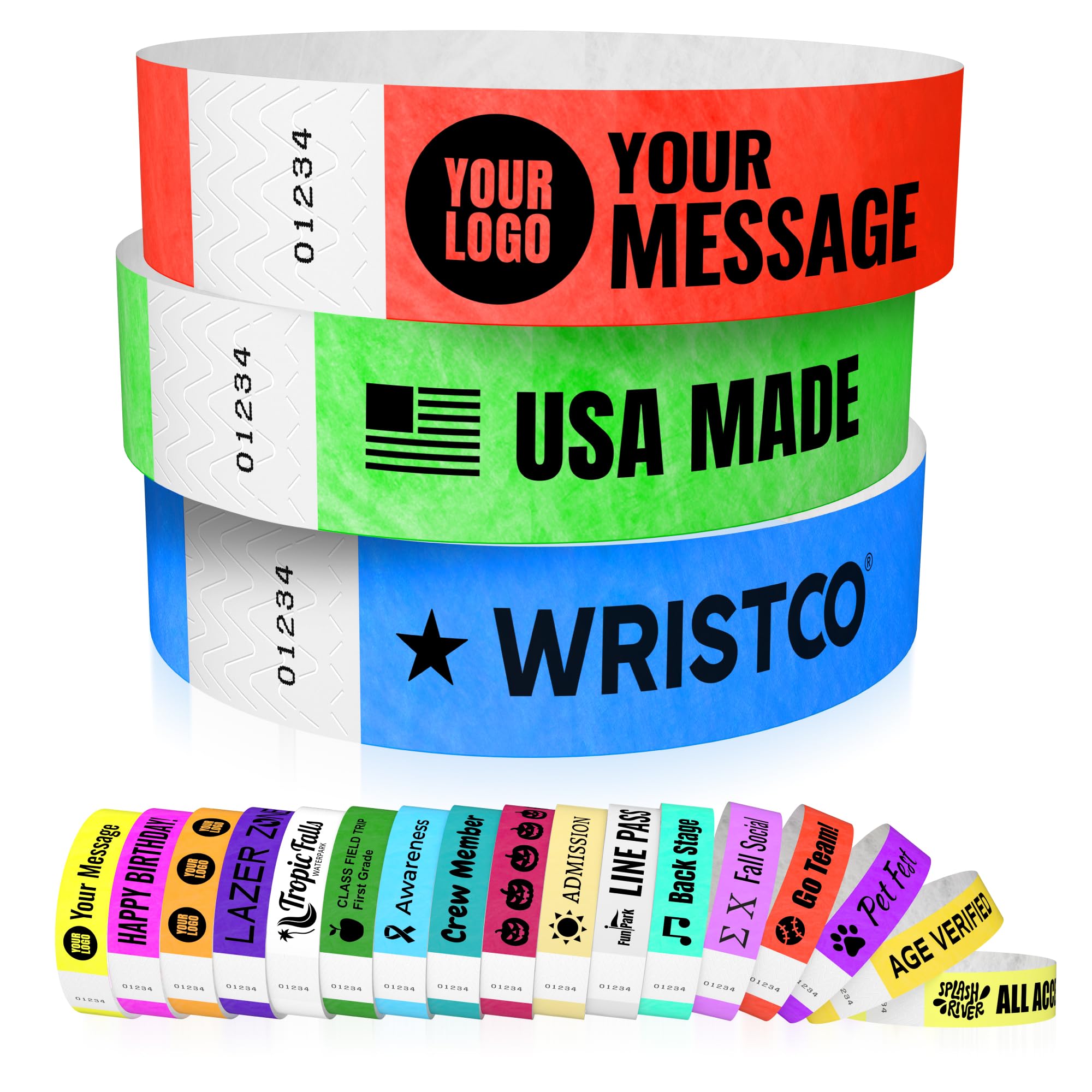 WristCo Custom Printed Wristbands | Super Rush | Fast Delivery – Select a Color Quantity & Personalize w/Clipart Text & Logos - Tyvek Wrist Band ID Bracelets for Events Party Security Admission VIP