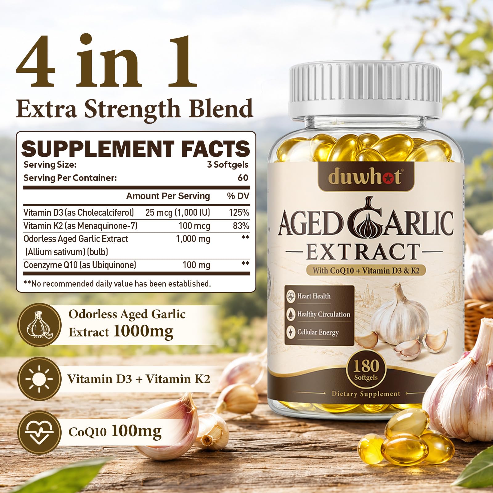 Odorless Aged Garlic Extract Capsules, 180 Softgels — Amazon image 2