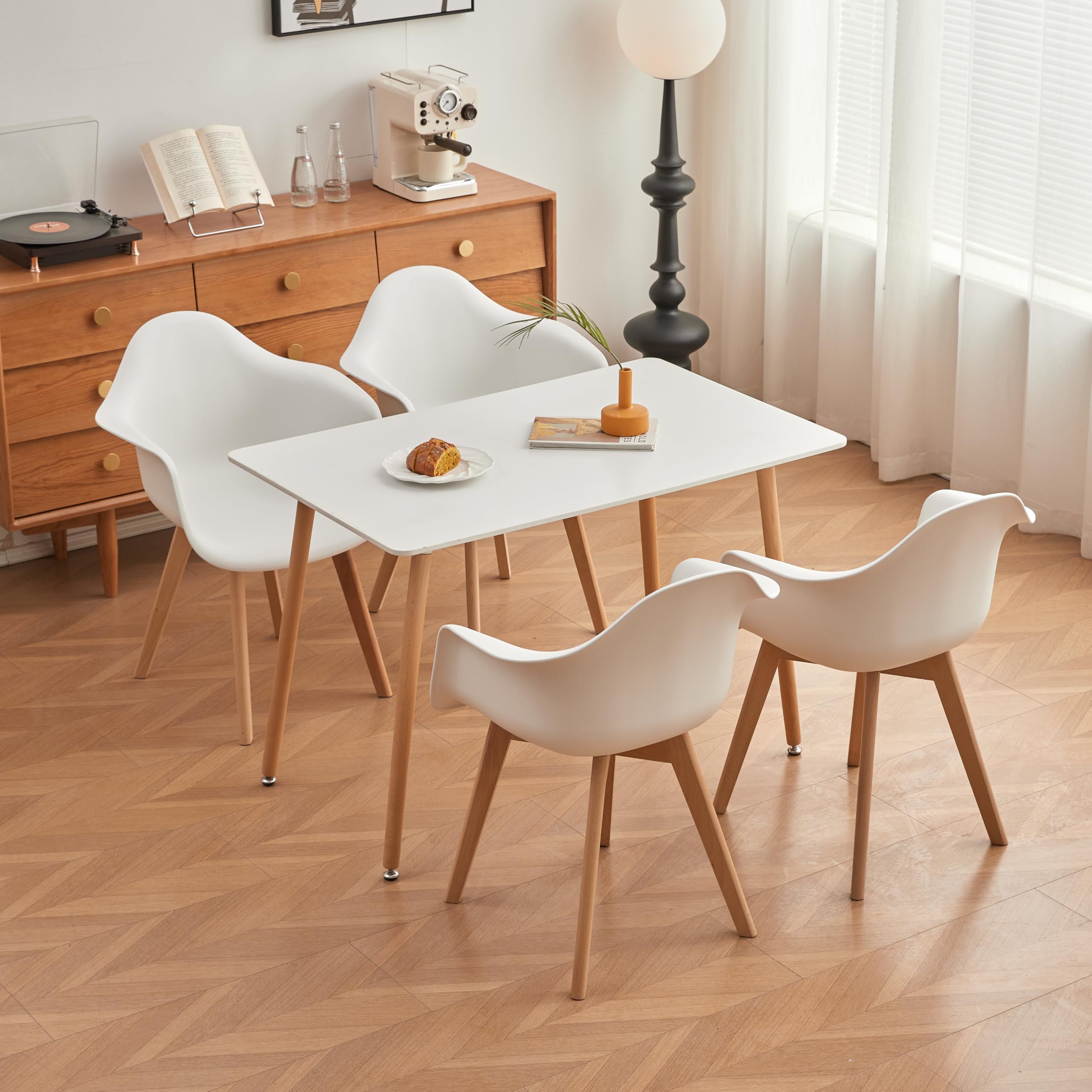 GrandCA HOME Pack de 6 Sillas de Comedor Sillas de Cocina Nórdicas con Patas de Madera de Haya, Sillones Modernos para Salón, Oficina, Dormitorio, Comedor, Blanco