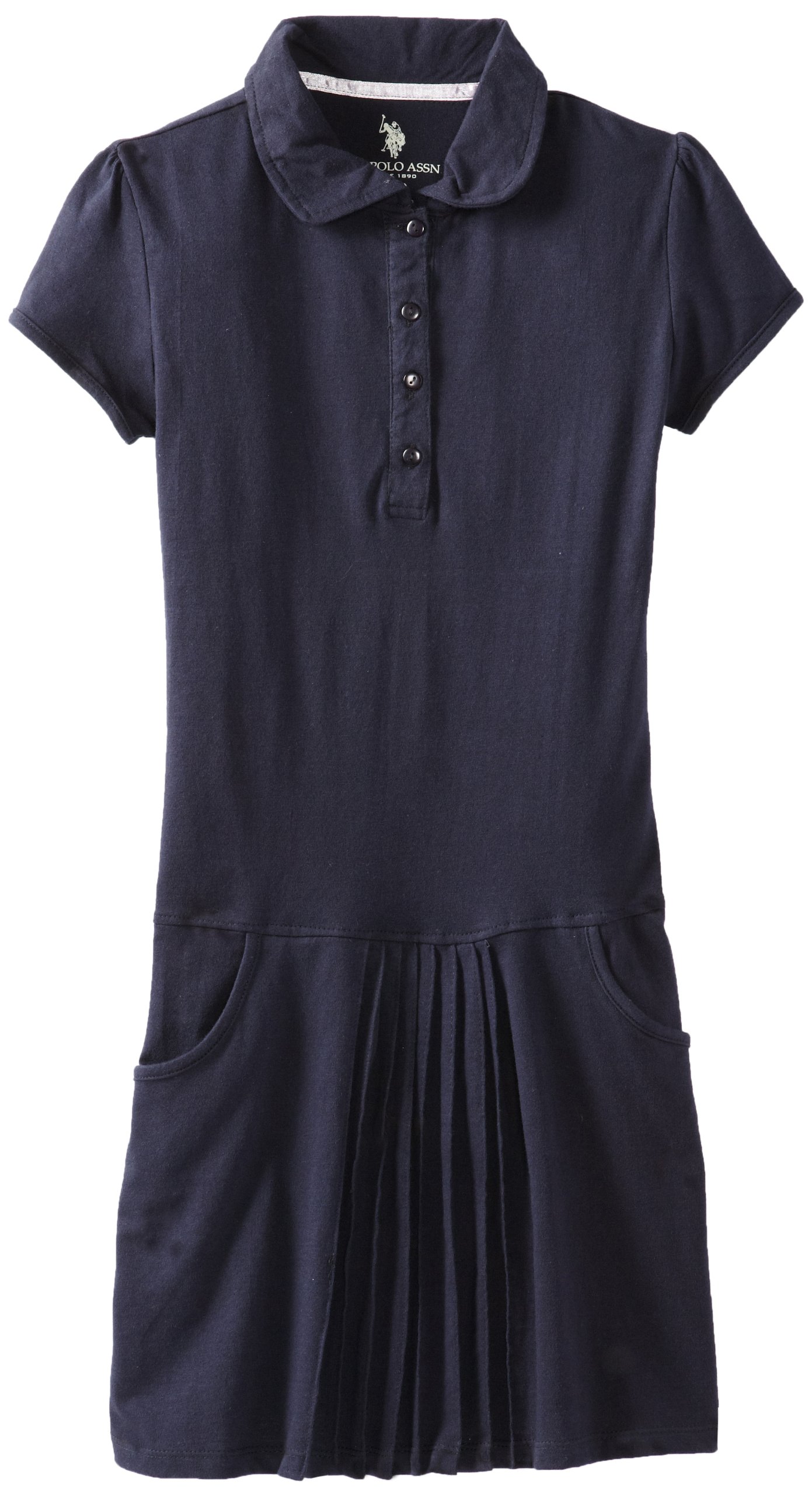 U.S. Polo Association School Uniform Big Girls' Button Dress with Front Pleats