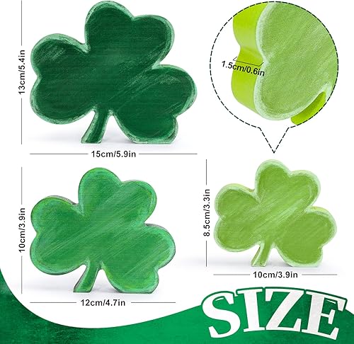 Miniatura 2 de Whaline 3 letreros de madera para el día de San Patricio, adornos de mesa de trébol verde rústico, centros de mesa de trébol de la suerte, letreros
