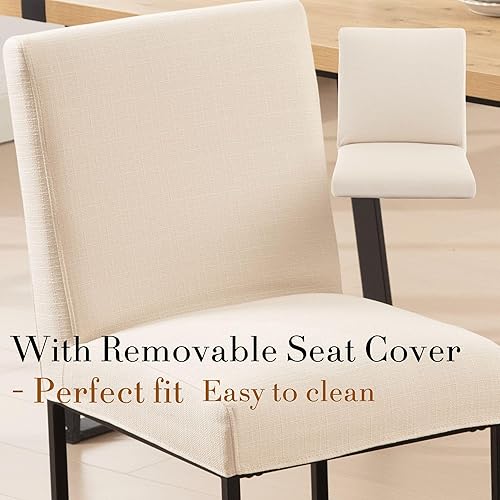 Vista 5 de Juego de 6 sillas de comedor modernas con fundas de asiento extraíbles, sillas tapizadas de lino para cocina y comedor con marco de metal negro