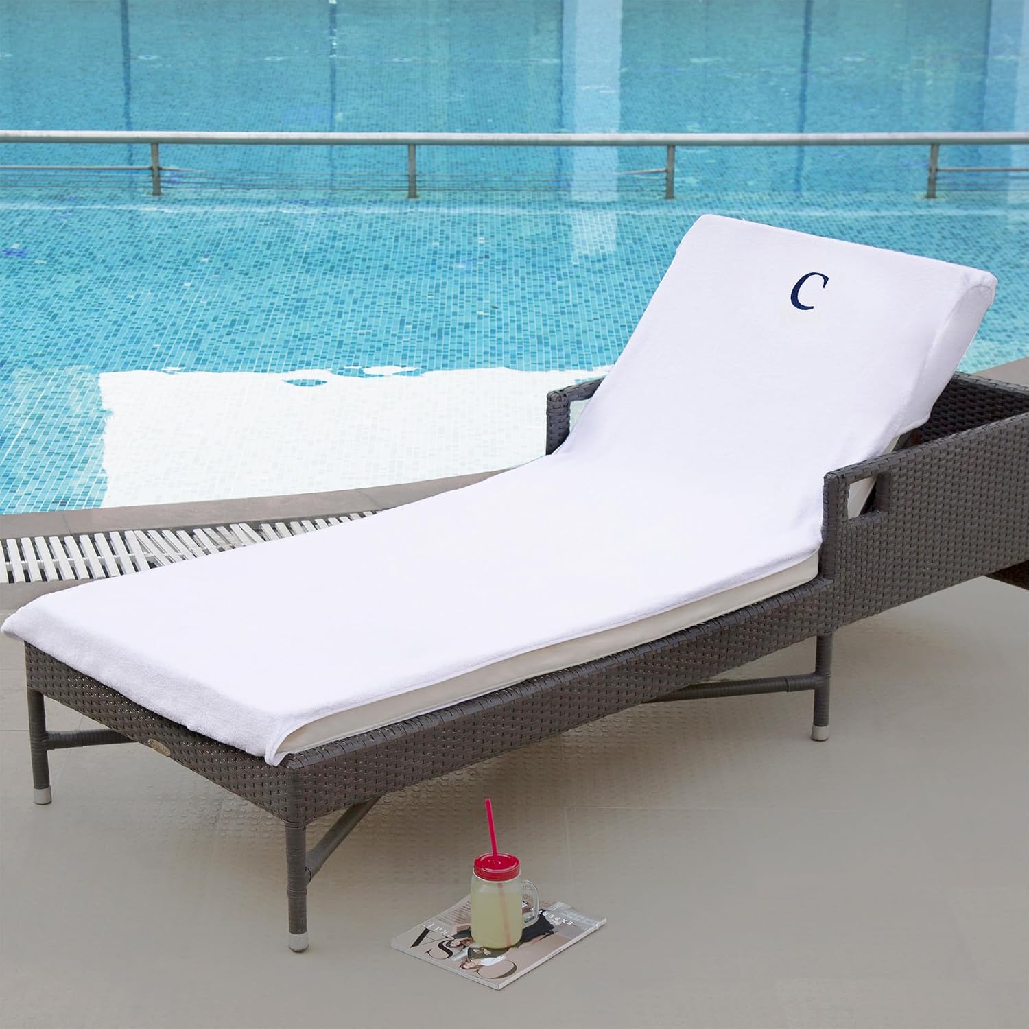 SUPERIOR 100% Cotton Lounge Chair Cover with Personalized Monogrammed Letters, Thick, Super Soft, Plush and Highly Absorbent Cotton Terry Towel, Bright White, C, Standard (Pool-Lounge-Towel-C) image 2