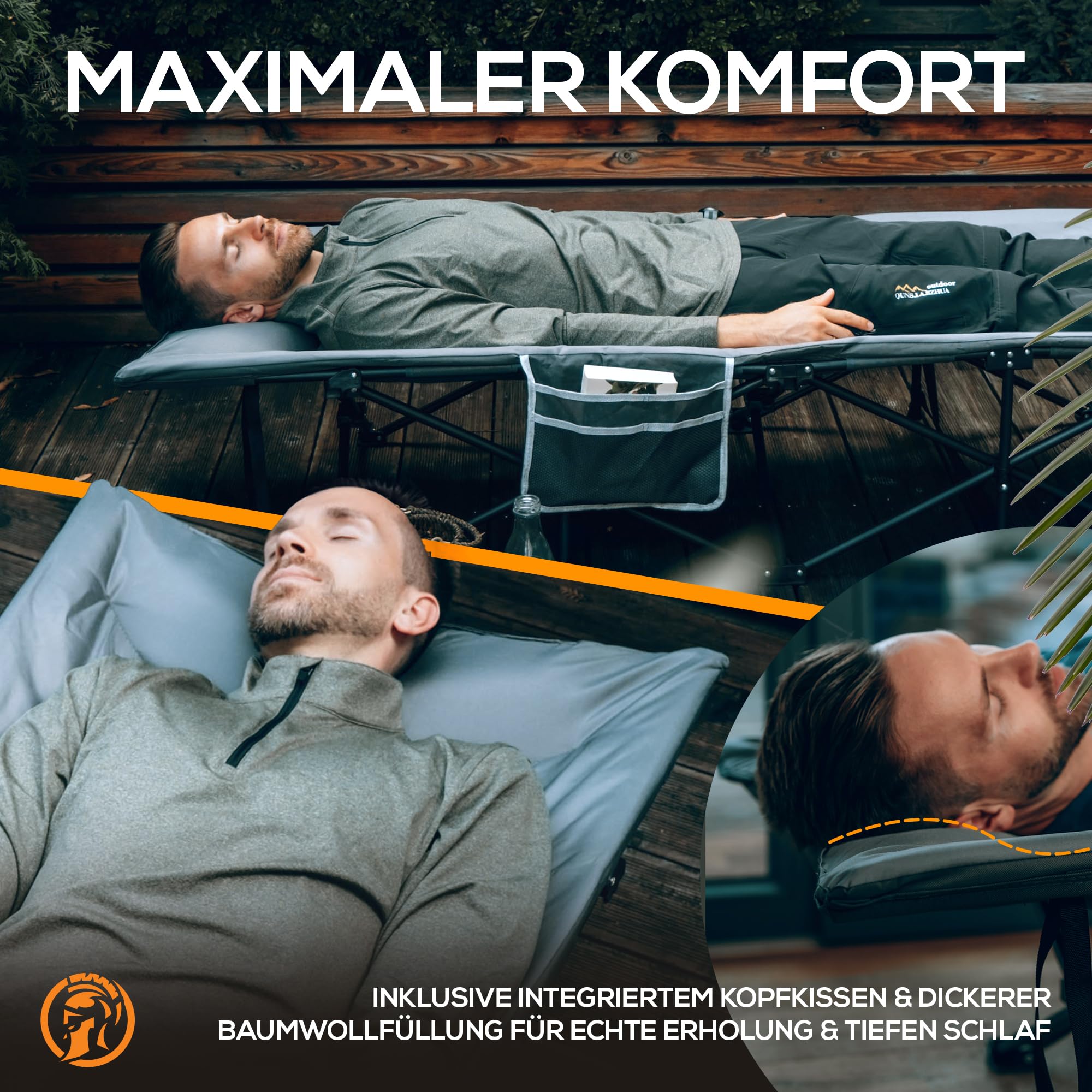 Feldbett klappbar mit bequemer Baumwollfüllung [integriertes Kissen & Matratze] Gästebett Campingbett Strandliege Gartenliege Reisebett Erwachsene Faltliege Klappbett | 190 x 67 cm