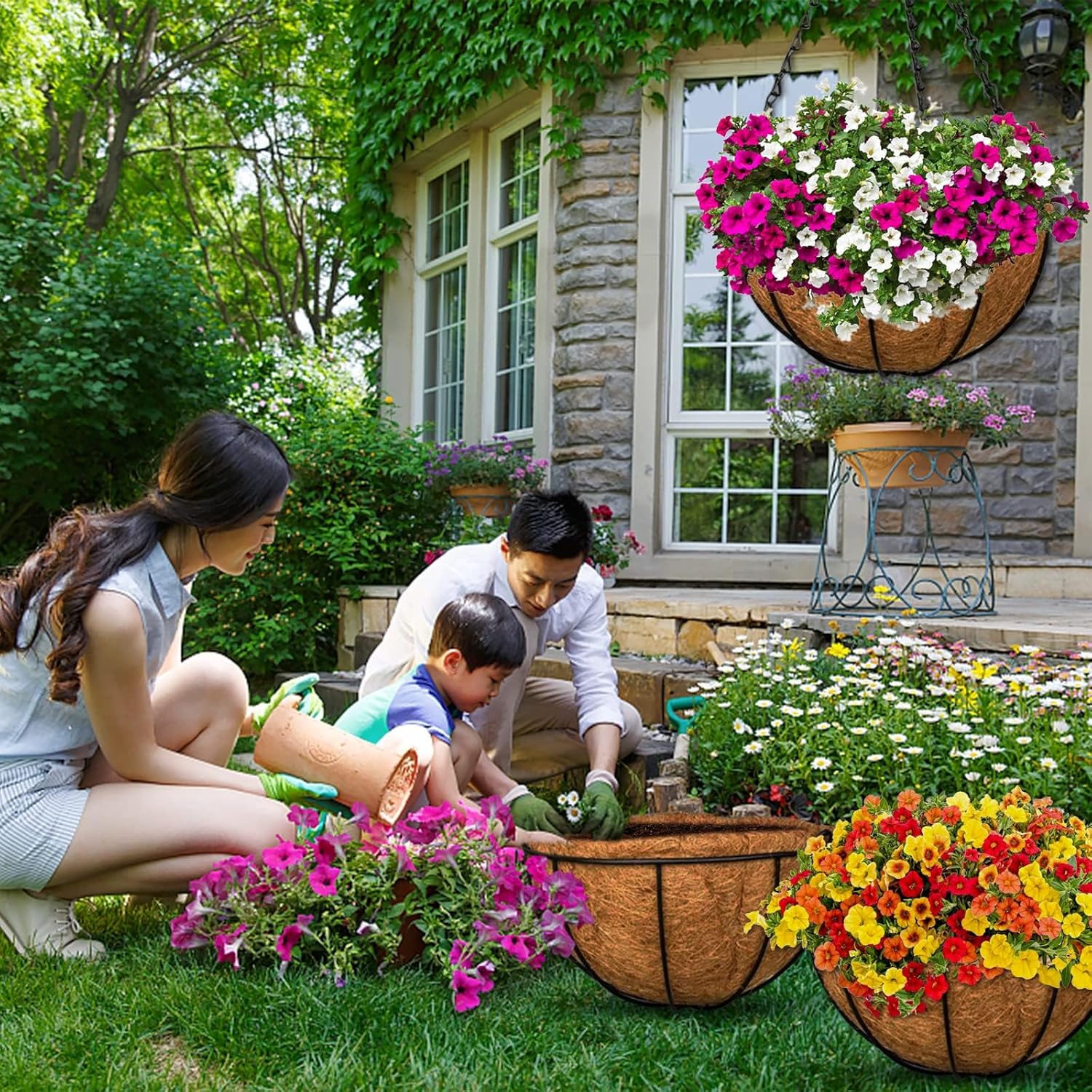 Halatool 4PCS 14 Inch Coconut Liners for Planters Round Hanging Basket Liners 100% Natural Replacement Coconut Fiber Liner for Garden Flower Pot Vegetables Herbs