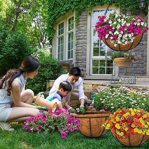 Miniatura 7 de Halatool 4 forros de coco de 18 pulgadas para cestas colgantes de fibra de coco 100% natural, forros redondos de coco para macetas, flores, verduras