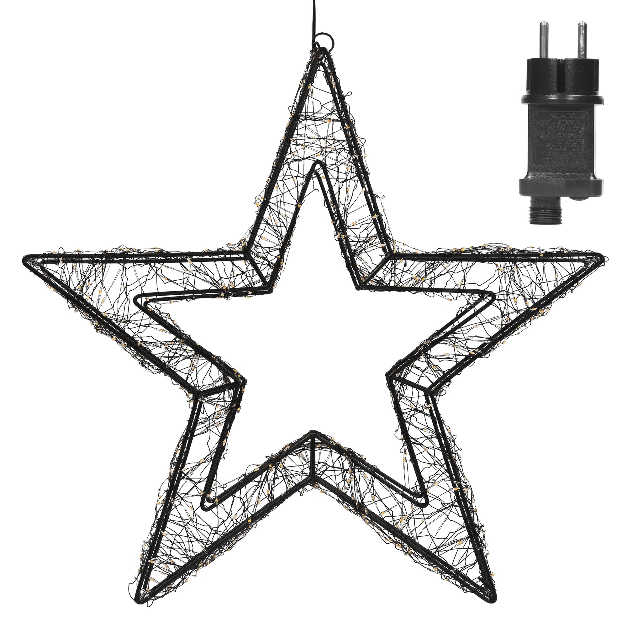 ECD Germany LED-Weihnachtsstern 38 cm, 500 LEDs Extra-Warmweiß, Timer, Innen/Außen, IP44 Wasserdicht, Leuchtstern aus Metall, LED Drahtstern zum Aufhängen für Weihnachten, Weihnachtsdeko Fensterdeko