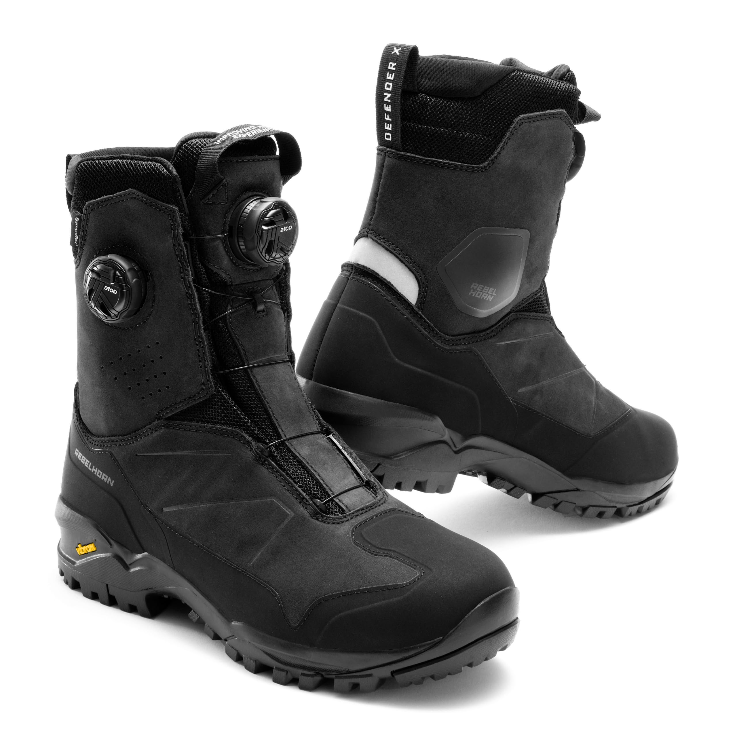 REBELHORN Defender X Botas de Moto Hombre y Mujer | Cuero | Protectores de Tobillo | ATOP Cordones rápidos | Membrana Sympatex | Suela Vibram | Tallas hasta 47