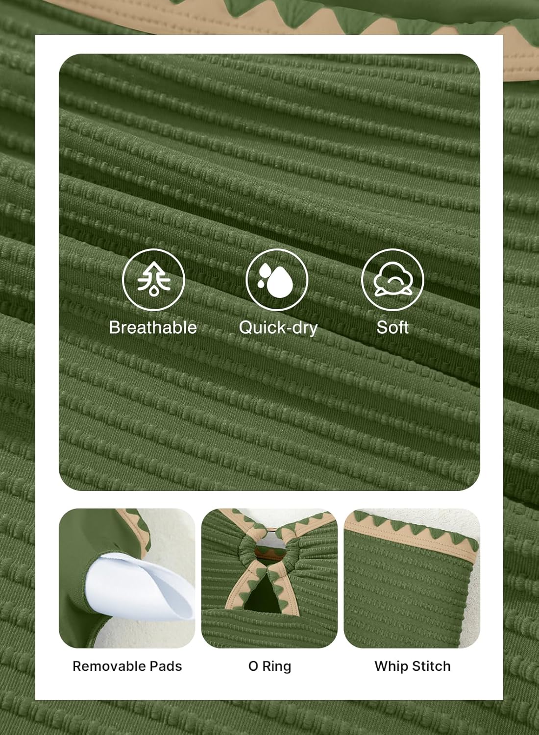 Herseas Women's Textured Bikini Sets O Ring Swimsuits Whip Stitch High Waisted Bathing Suits 2026 Summer Beach Wear - Image 5