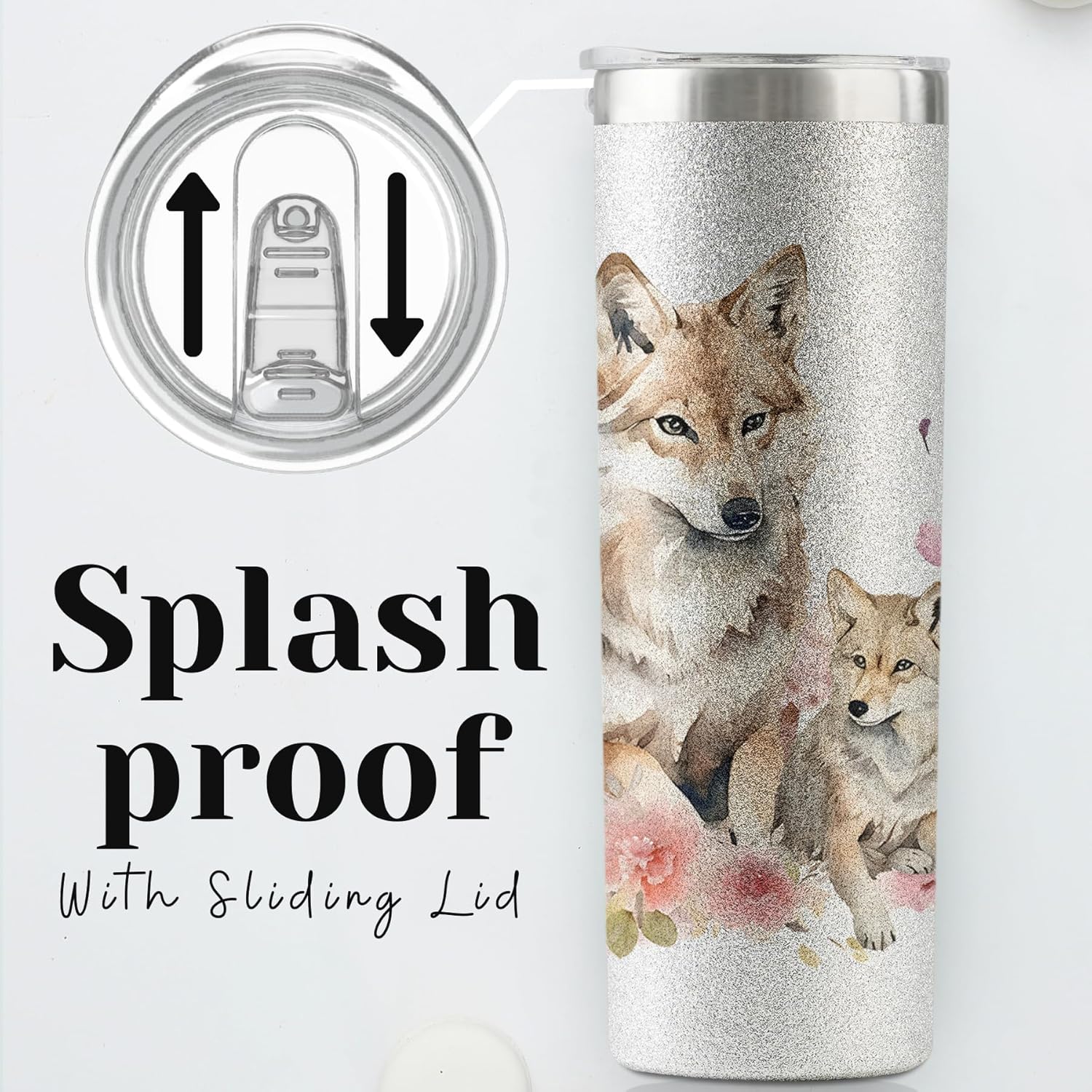 Onebttl Wolf Gifts for Girls & Women - Stainless Steel Tumbler, 20oz Wolf Lovers' Gift for Birthday, Christmas & Thanksgiving - Image 5