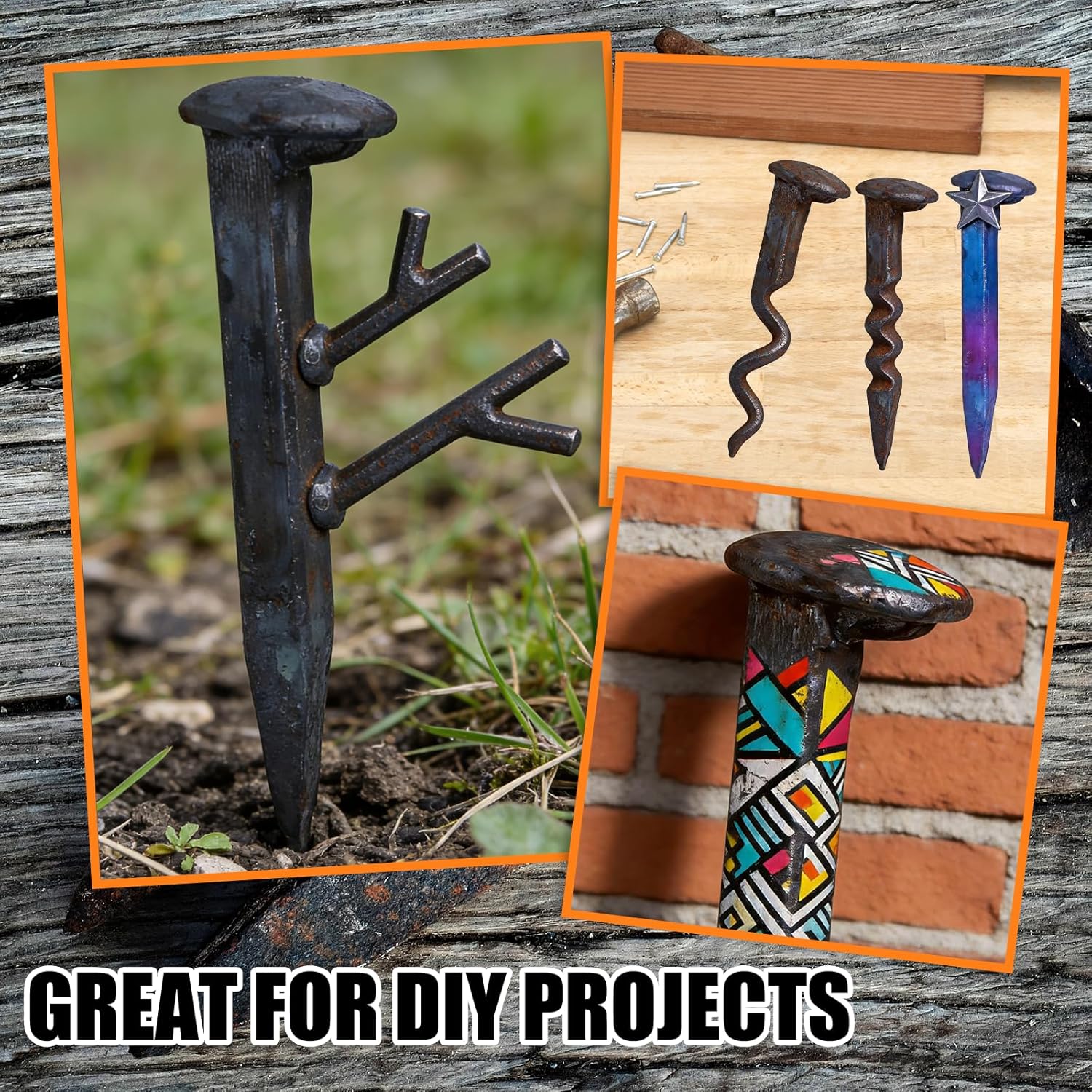 10PCS Railroad Spikes, 4.72 Inches Carbon Steel Railroad Spike, Heavy Duty Rustic Utility Hooks with Rust for Railroad Ties,Tent Stakes, DIY Metal Projects, Industrial Decor