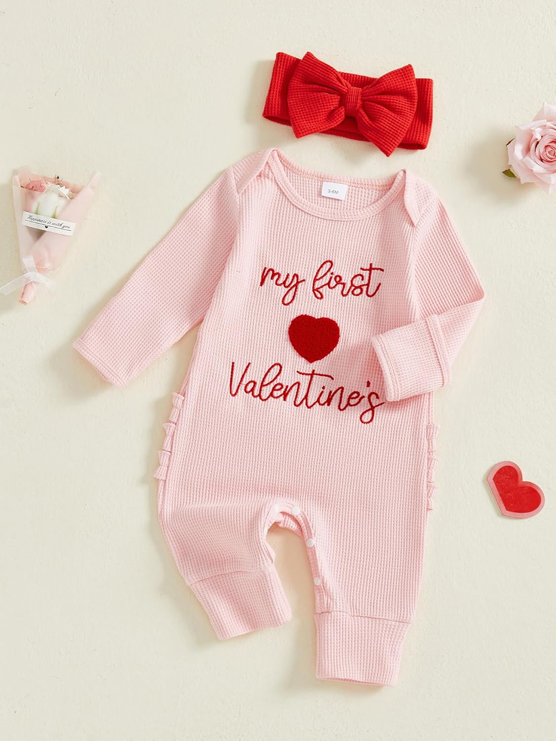 My First St Patricks Day Baby Girl Outfit Newborn Onesie Long Sleeve Romper Waffle Jumpsuit Clothes With Headband - Image 3