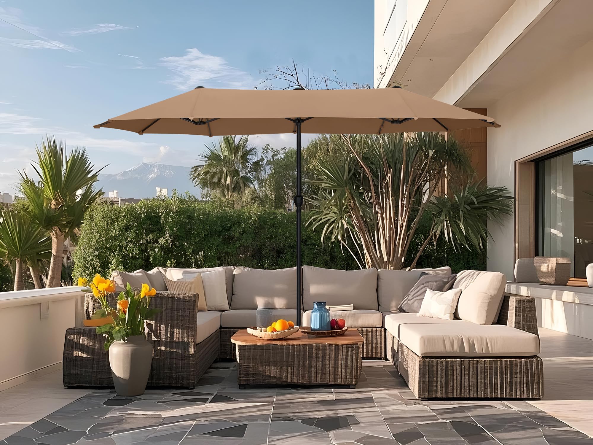 Sophia & William 13ft Large Patio Umbrella with Crank Lift, Outdoor Double-sided Market Umbrella for Balcony, Deck, Pool, Maillard Brown