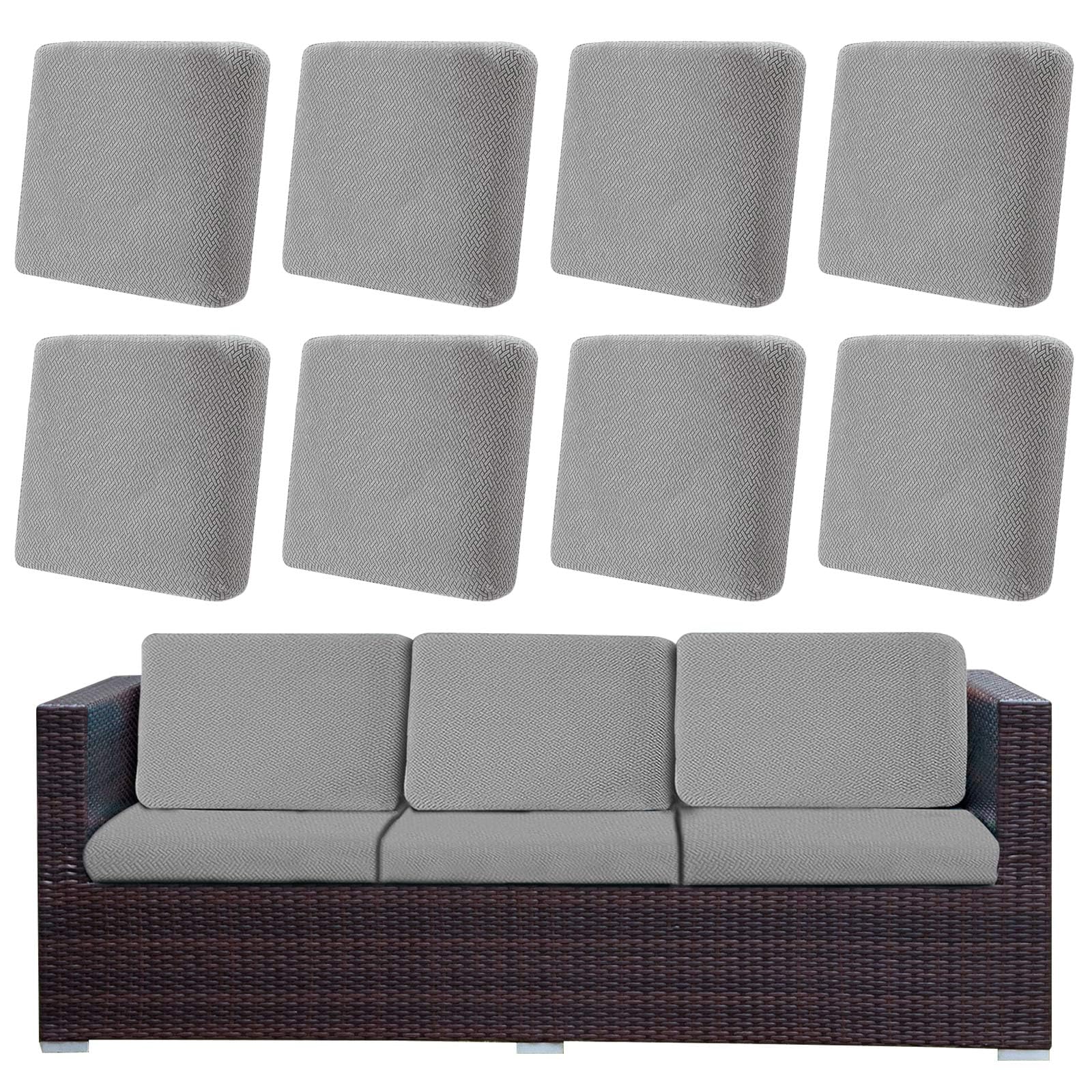 LiveGo Outdoor Patio Cushion Covers, Washable Replacement Slipcovers for Outdoor Sofa & Couch Cushions, Soft & Durable Seat Protectors for Patio Furniture (8, Light gray) — image 1