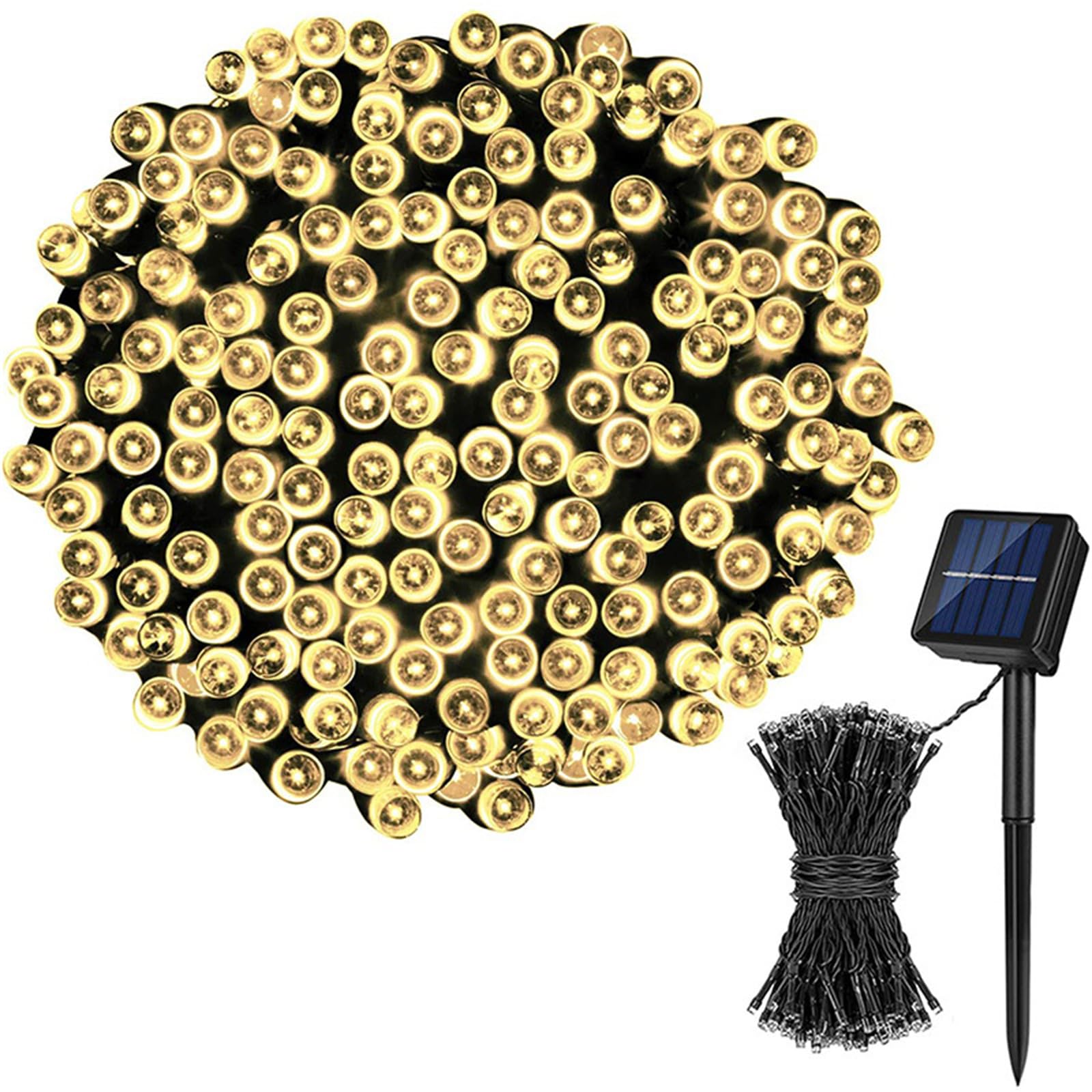 FANSU Colorful Beads LED Garden Lights, 8 Modes Indoor/Outdoor Solar String Lights, Solar Lights Outdoor Garden, for Patio Yard Home Christmas Parties Wedding Decorations (Warm White,22m/200 LED)
