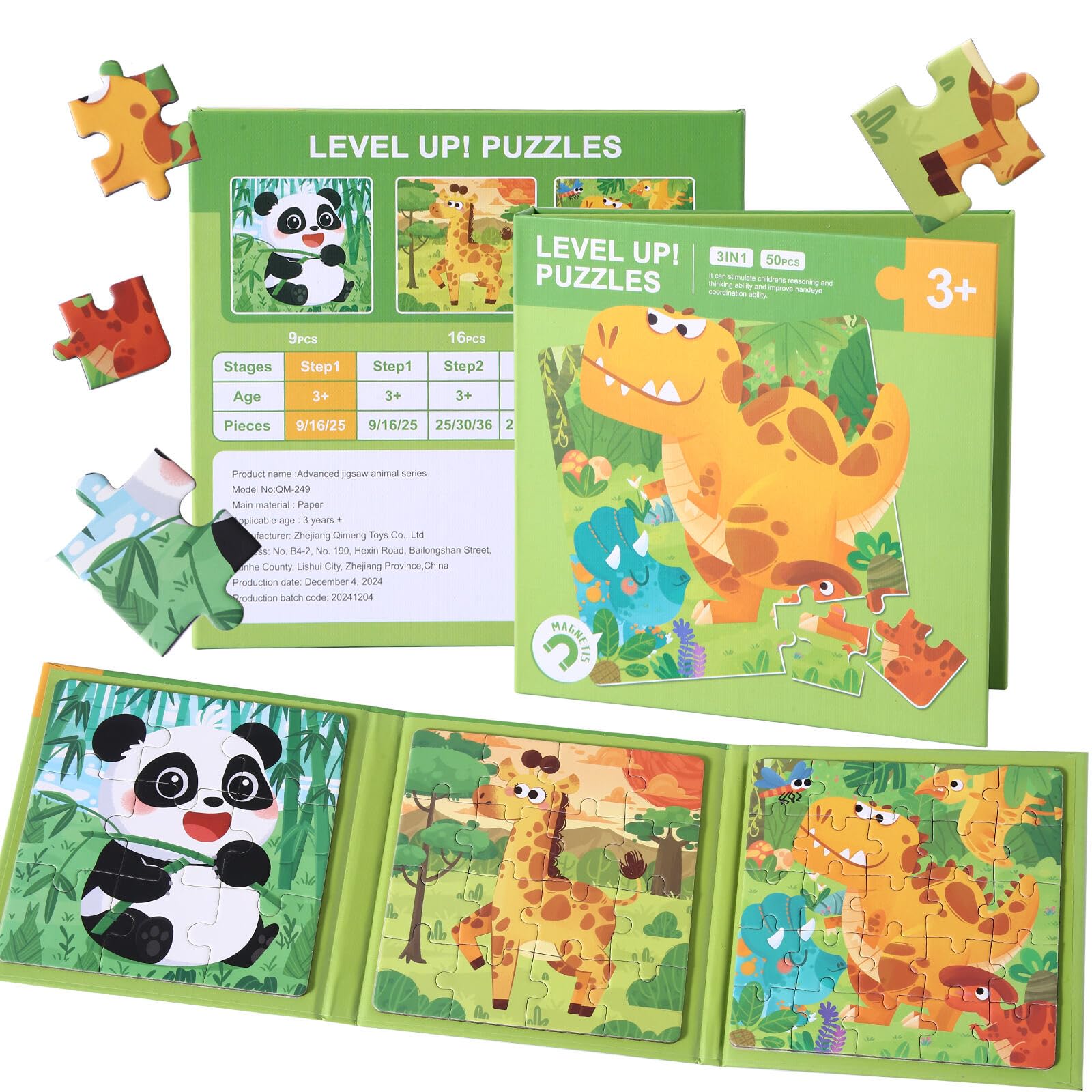 GSINODRS Rompecabezas magnéticos para niños de 3 a 5 años, juguetes de aprendizaje Montessori 3 en 1 con 9/16/25 piezas, actividad de viaje para niños pequeños de 3 a 5 años, juego de rompecabezas pre
