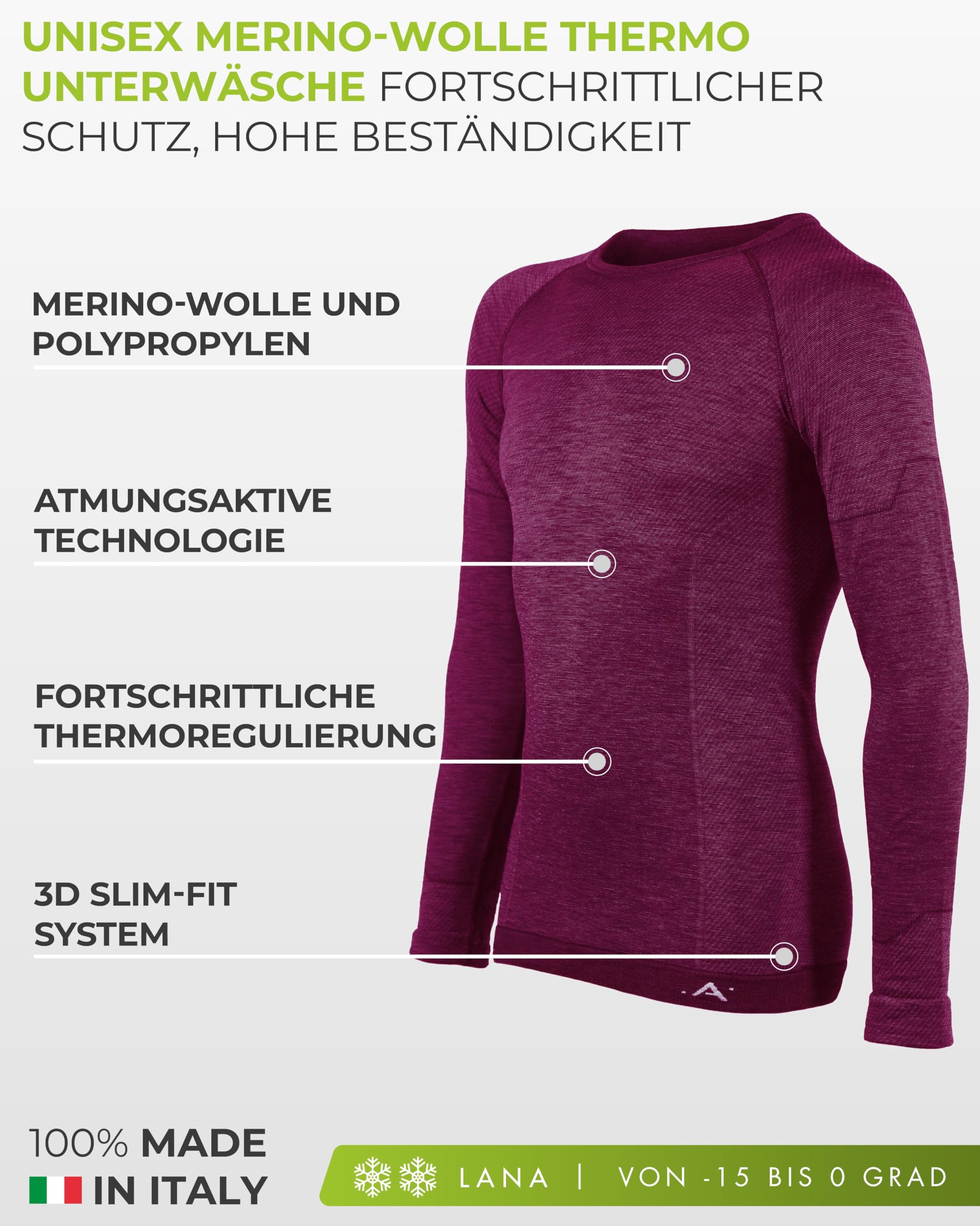 Risalti Thermoshirt Herren Damen Merinowolle - Funktionsunterwäsche Herren Unisex, Thermounterwäsche, Merino, Thermo Shirt Atmungsaktives, Funktionshirt Nahtlose Winter Bekleidung - Made in Italy