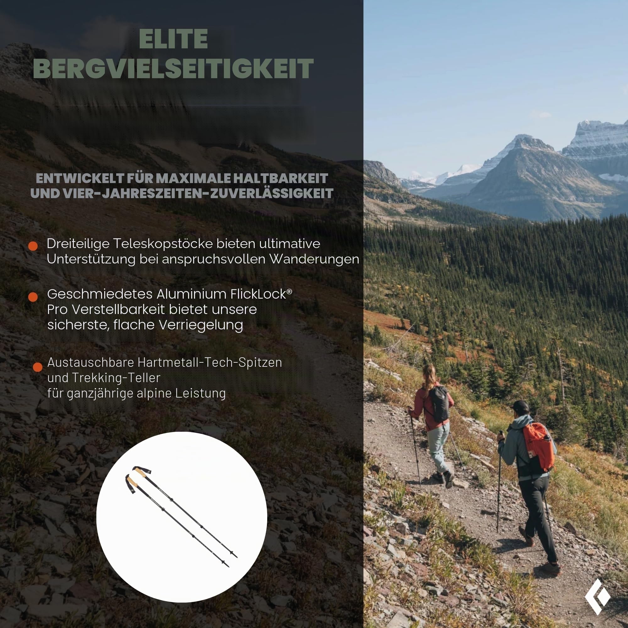 Black Diamond ALPINE CARBON CORK POLES, Ultra-Leichte Trekkingstöcke, Wanderstöcke mit Kork-Griff, verstellbar