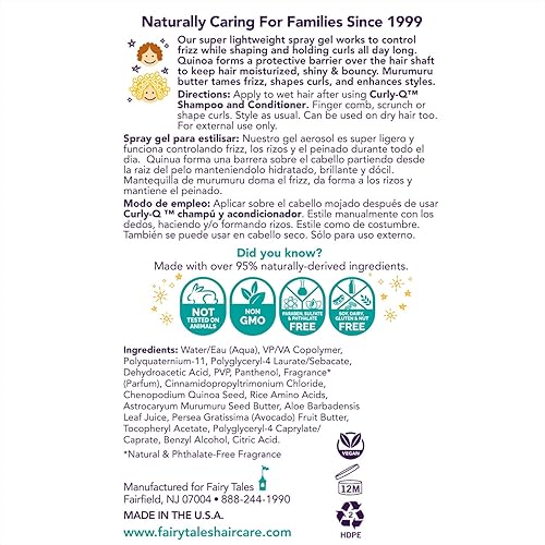 Miniatura 2 de Fairy Tales Curly Q Kids Styling Spray Gel  Gel en aerosol diario para todo tipo de rizos, incluyendo cabello multicultural, sin parabenos, sin
