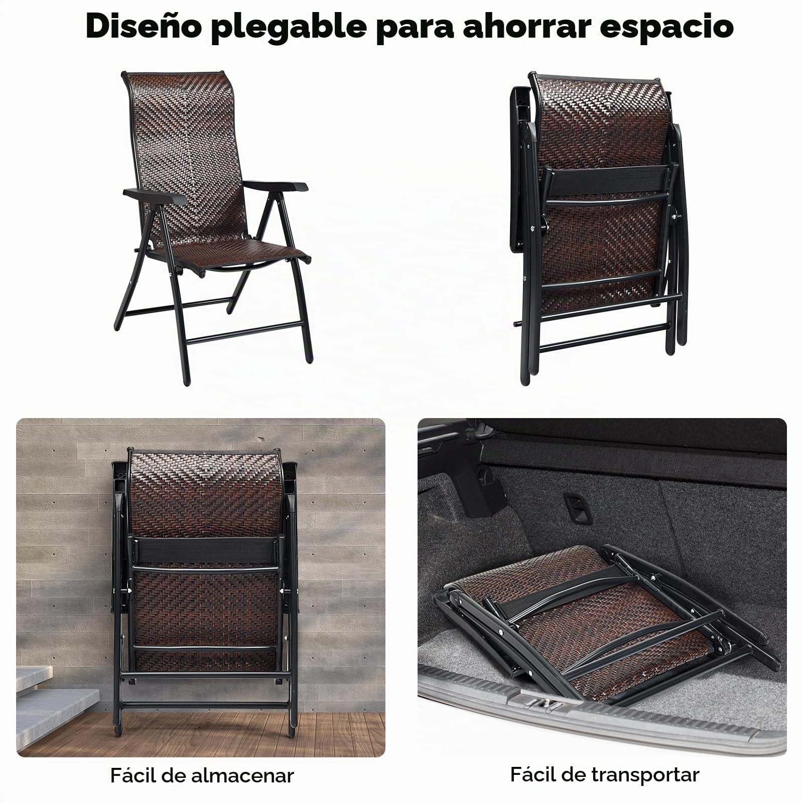 LIFEZEAL Silla de jardín Plegable de ratán con Respaldo reclinable (1 Pieza