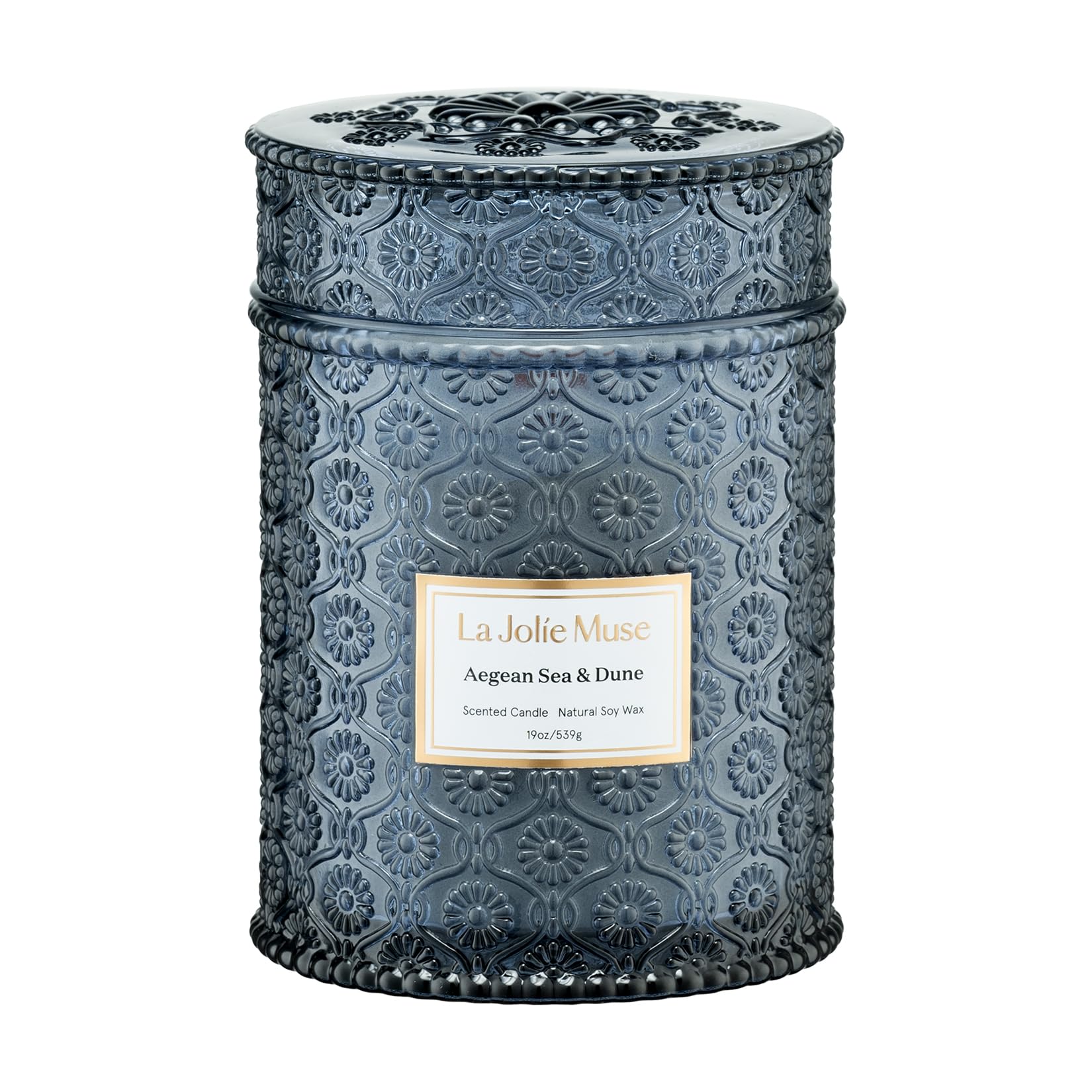 LA JOLIE MUSE Aegean Sea & Dune Candle –Cool Water, White Florals & Warm Amber | 19 oz Large Wooden Wick Candle | Natural Soy Wax | 90 Hours Clean Burn | Gift-Ready for Hosts & Gatherings