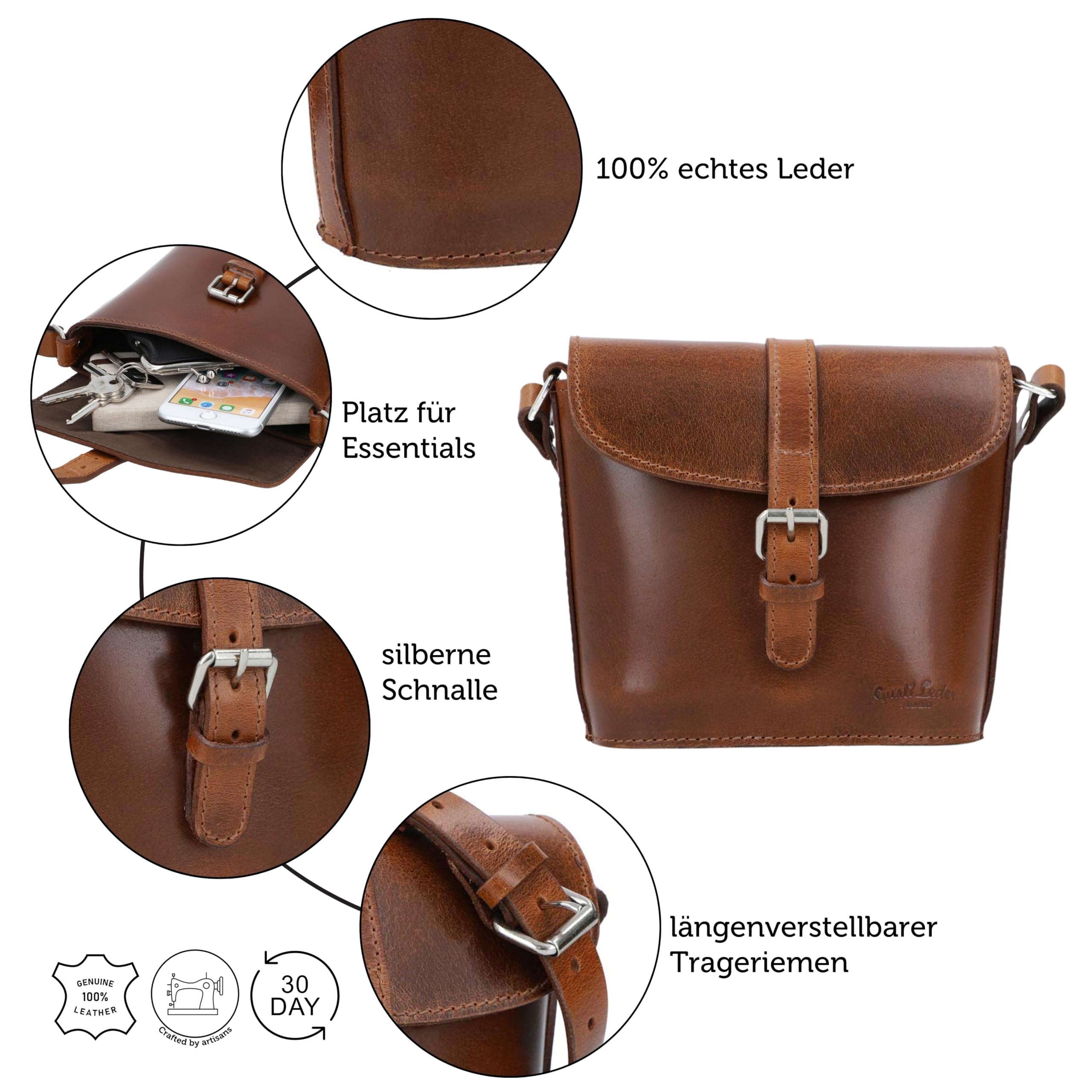 Gusti Nantje Leder Umhängetasche Damen – Schultertasche & Handtasche, Vintage Echtleder Braun