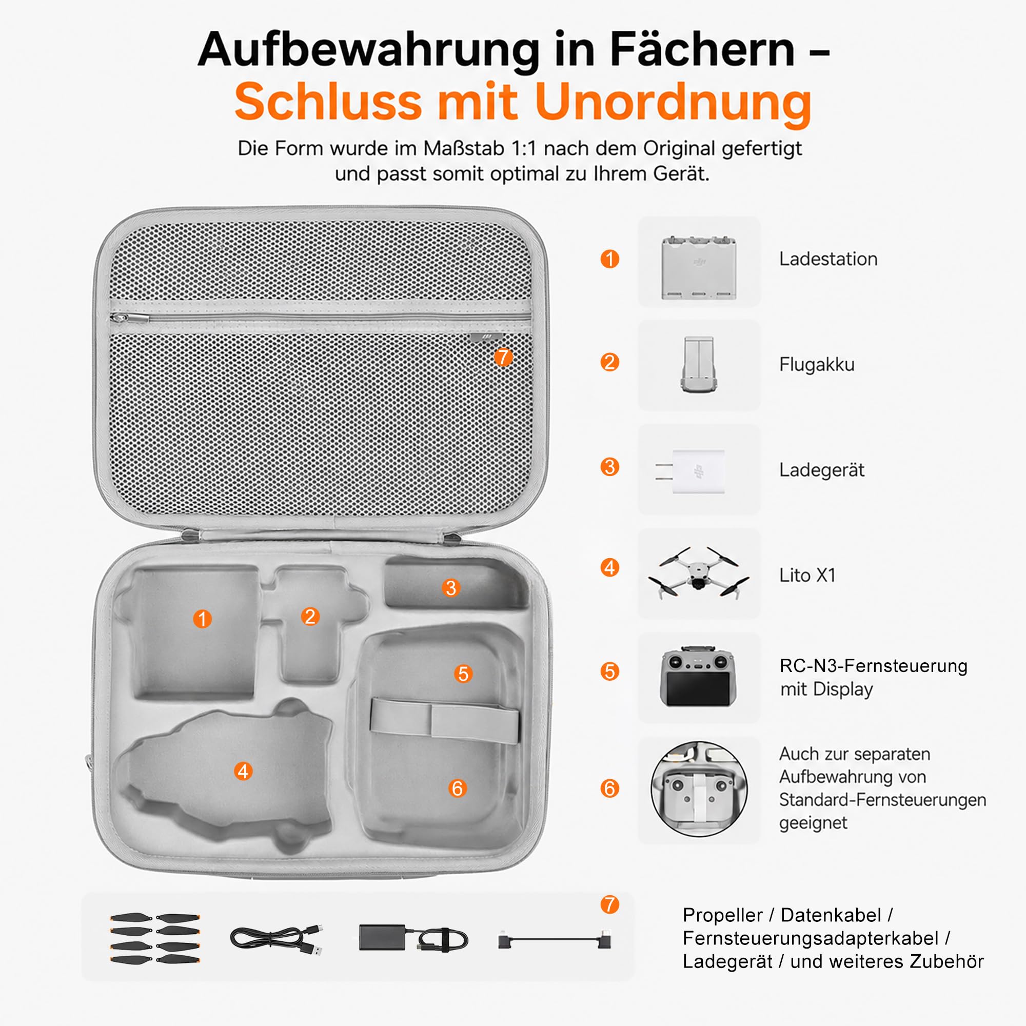 Tasche für DJI Lito X1 Fly More Combo, Hartschalen Koffer Tragetasche kompatibel mit RC-N3 Fernsteuerung, 3 Akkus, Ladegerät-Hub und Zubehör, wasserdichte Schutztasche für Outdoor-Reisen