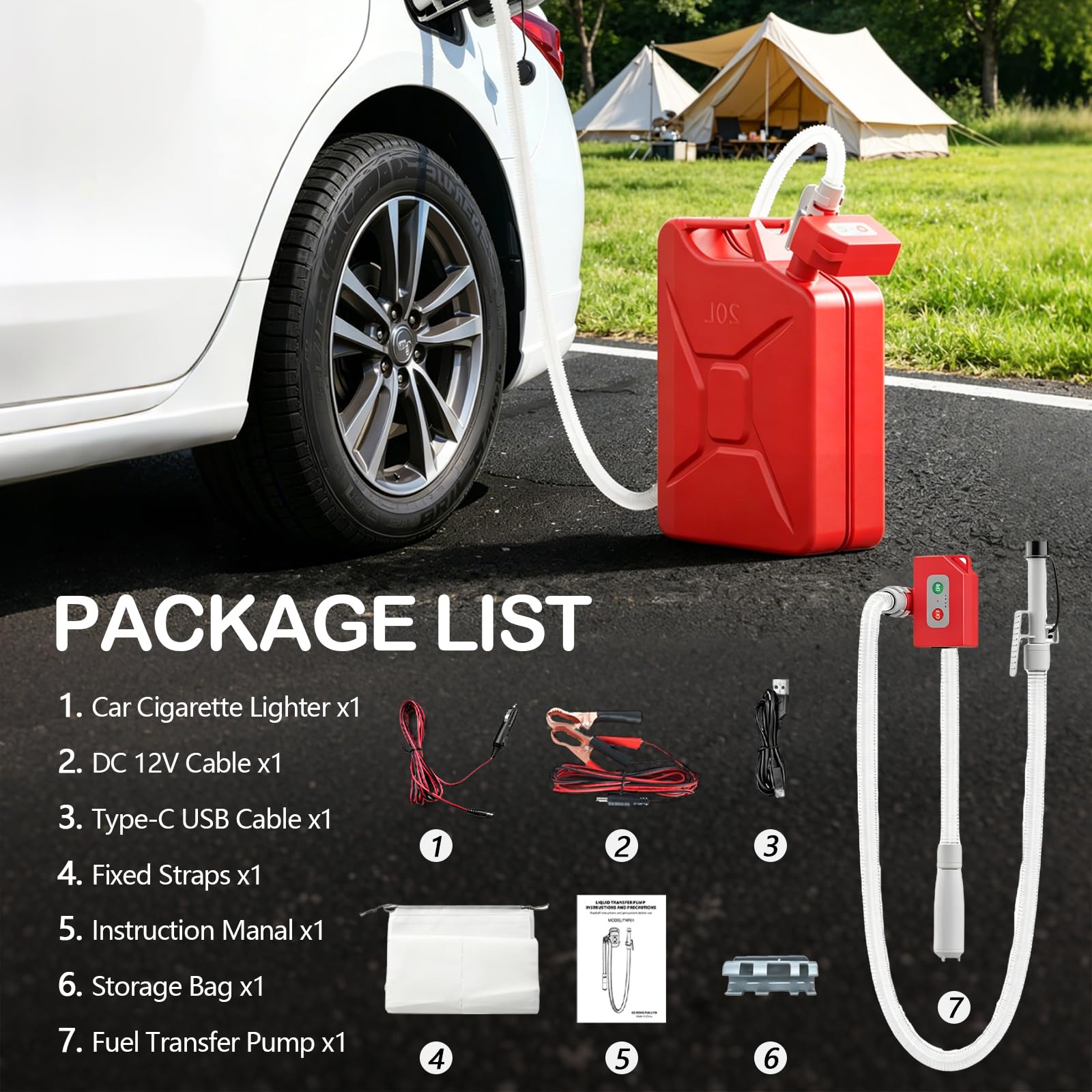 Pompe à carburant électrique, avec capteur d'arrêt automatique, 2,4 GPM, batterie rechargeable, moteur sans balais, inclut sac de rangement, compatible essence, kérosène, diesel et huiles légères