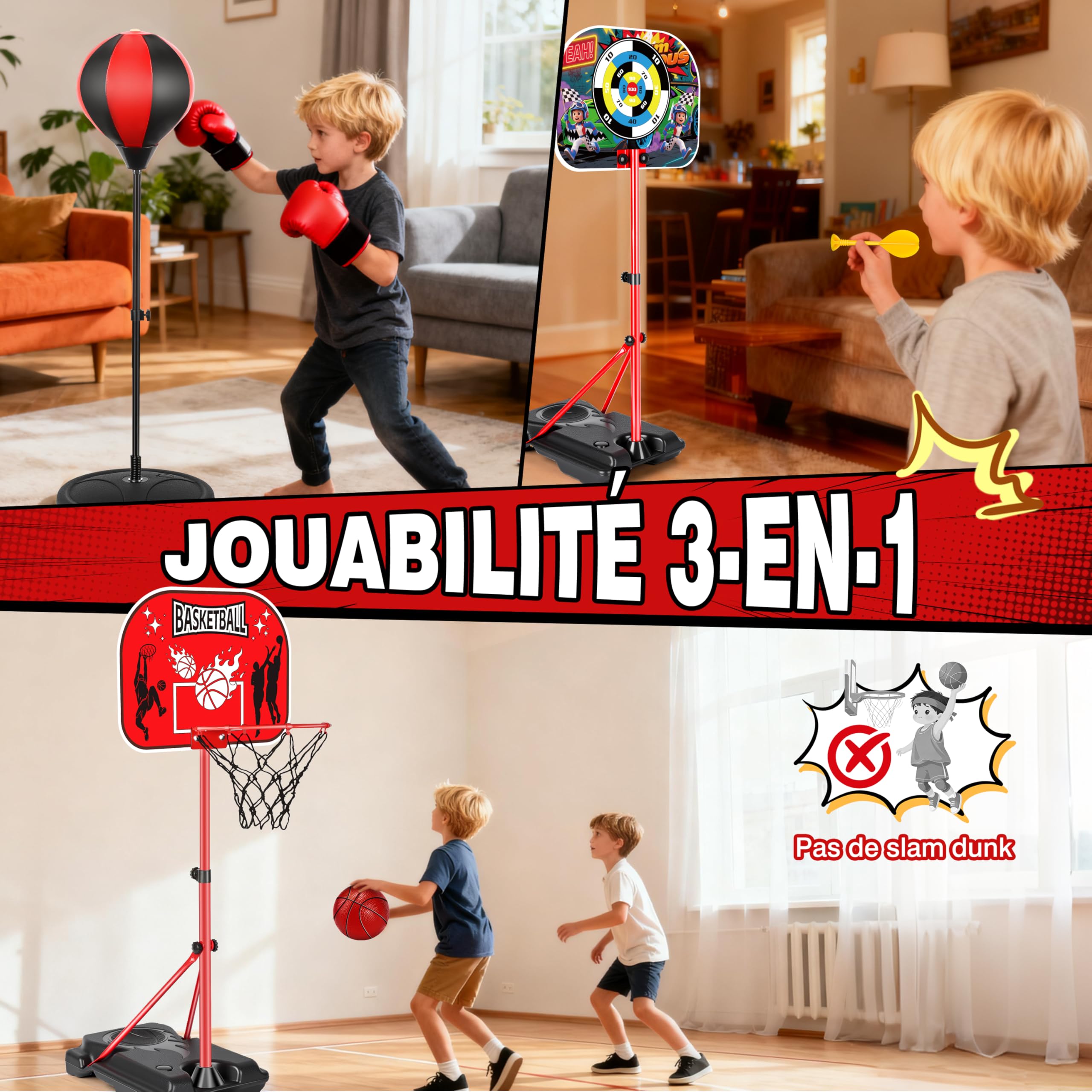 Panier Basket Enfant avec Jeu Flechette, 2 in 1 Balles Collantes et