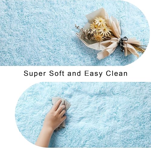 Miniatura 7 de Kelarea Alfombra de área para sala de estar, 4 x 6, antideslizante, color azul claro, esponjosa, suave, alfombra de felpa peluda para dormitorio,
