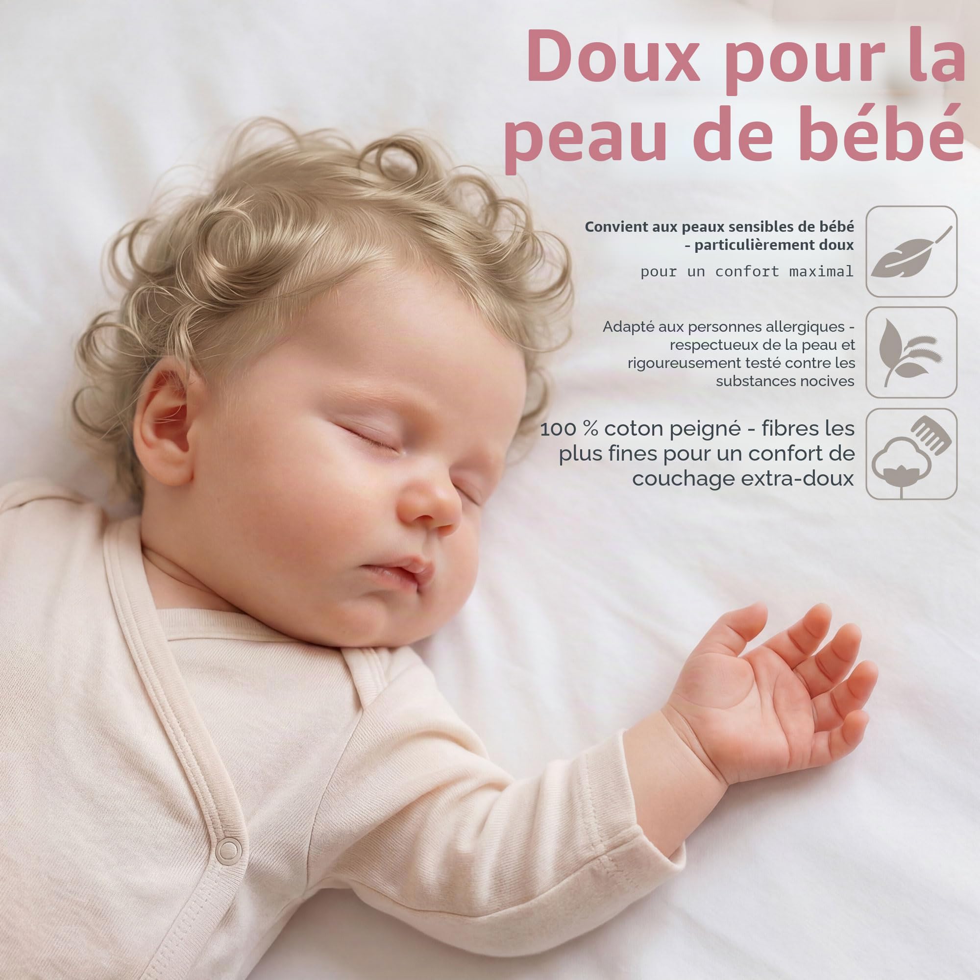 Drap–housse jersey babybay deluxe double pack adapté aux modèles Maxi, Midi, Boxspring, Comfort et Comfort Plus, blanc, 89 x 50 cm (pack double)
