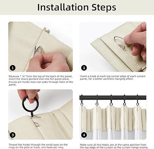 Miniatura 8 de ChrisDowa Birch - Cortinas opacas plisadas de lino de 84 pulgadas de largo, 2 paneles para sala de estar, dormitorio, habitación de granja,