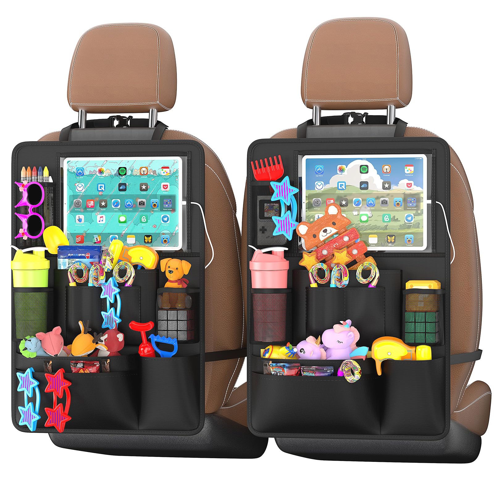 Oneyus 2 Stück Autositz Organizer, Auto Organizer, Große Rückenlehnenschutz, Auto Kinder Multifunktional Wasserdicht, 600D Oxford Rücksitz Organizer für bis zu 11-Zoll Tablet