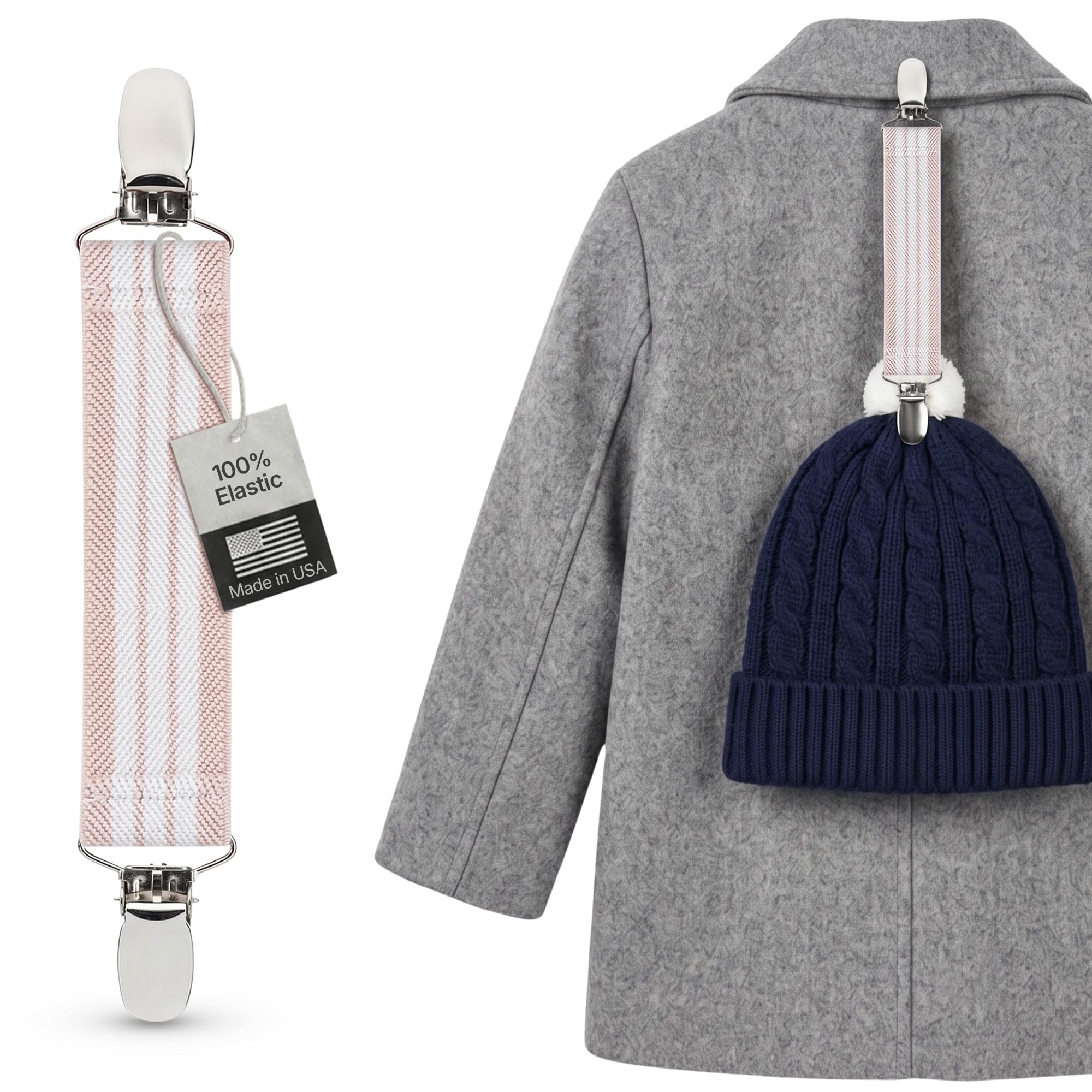HOLD'EM Elastic Hat &amp; Scarf Clips for Children, Heavy-Duty Adjustable Elastic Strap with Strong Metal Clips,Winter Hat Holder