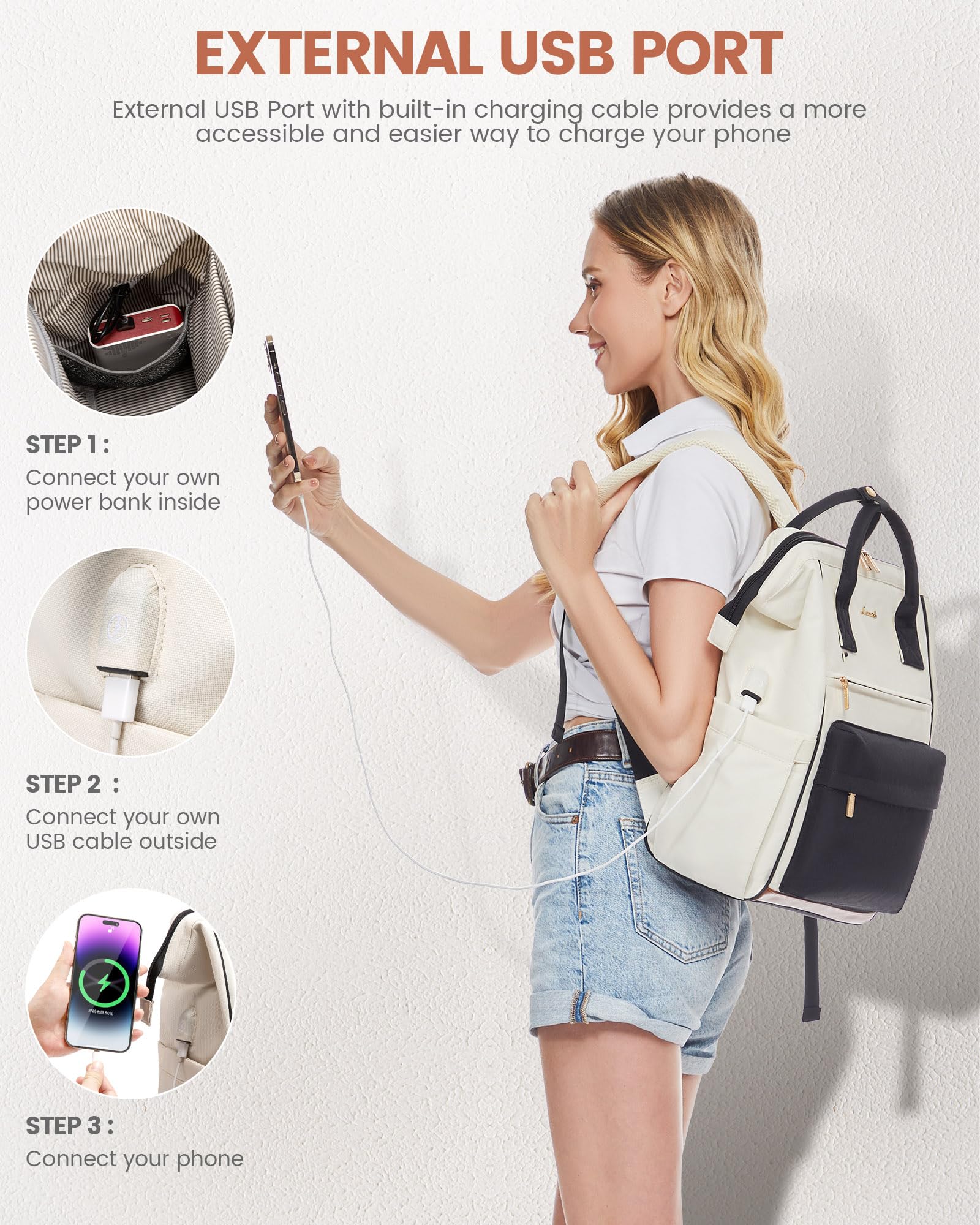 LOVEVOOK Zaino Porta PC Donna, Da Viaggio Lavoro Grande, Impermeabile Per Scuola Università, 15.6 Pollici Computer Laptop Travel Backpack Waterproof, Ufficio Antifurto Elegante Nero