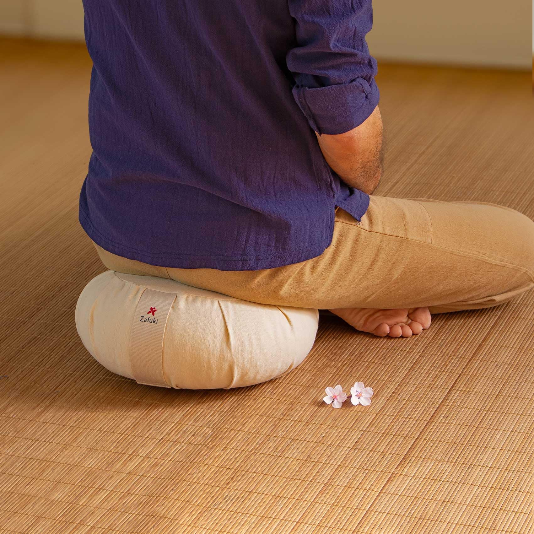Cojin Zafu Meditación Yoga - Altura 15 cm - Relleno de Cáscara espelta eco - Cubierta desenfundable en Algodon Lavable- Cojin Yoga Zafu - Cojin Suelo Redondo - Meditation Cushion