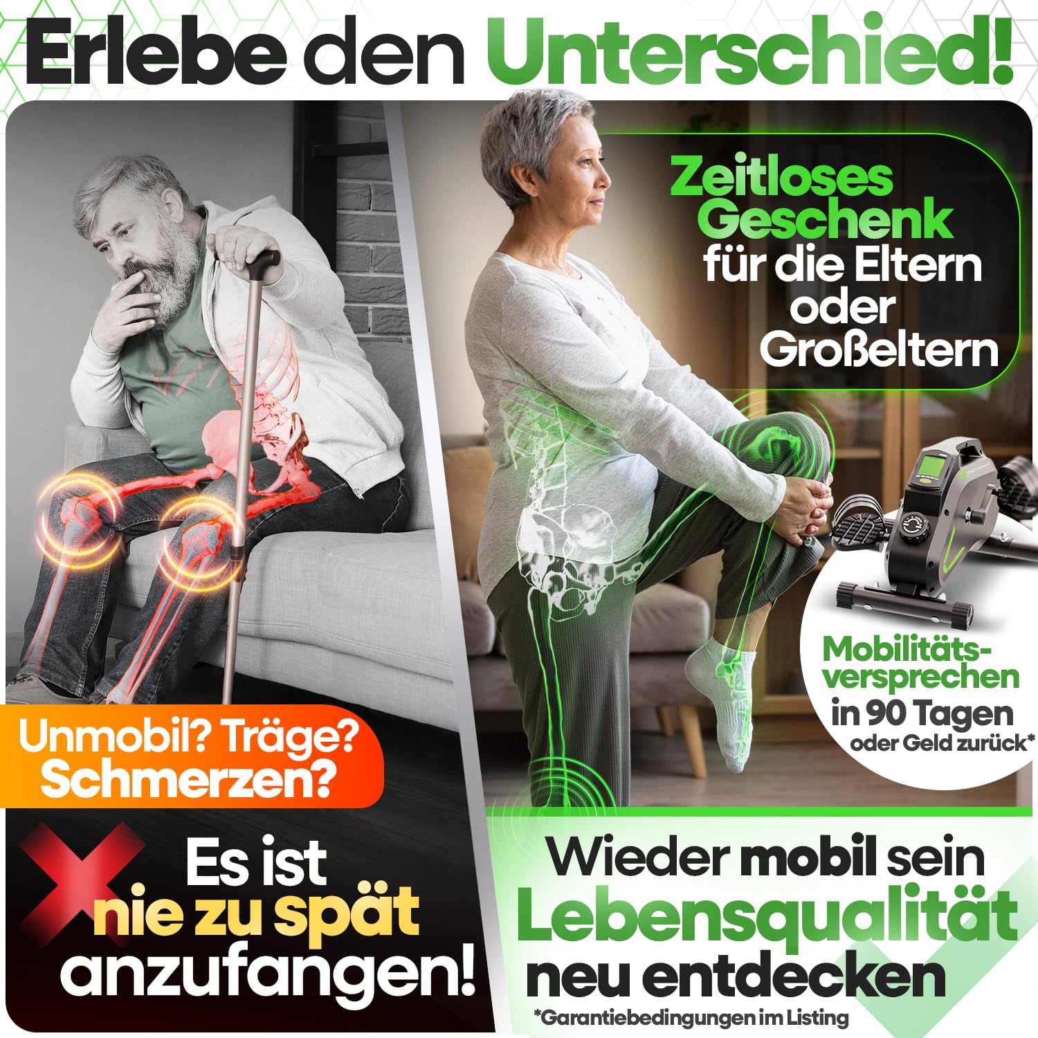 Tretmann Pedaltrainer Pro Set [Das Orginal] extra Leise & gelenkschonend + Anti-Rutsch-Matte & Befestigungsband -DEKRA Geprüft- Beintrainer für Senioren Heimtrainer senioren Mini Bike tischfahrrad