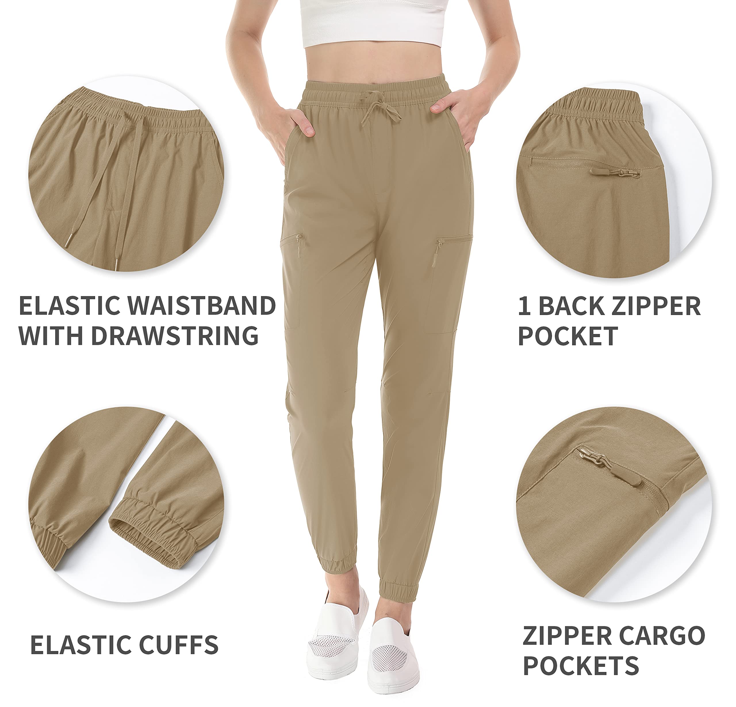 TACVASEN Hiking Pants for Women Water Resistant Performance Cargo Pockets Pant, Khaki, XL