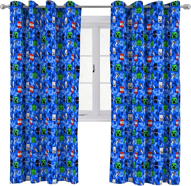 Jay Franco Minecraft Fight Mobs 183cm x 168cm Eyelet Window Curtains - 2 Panels